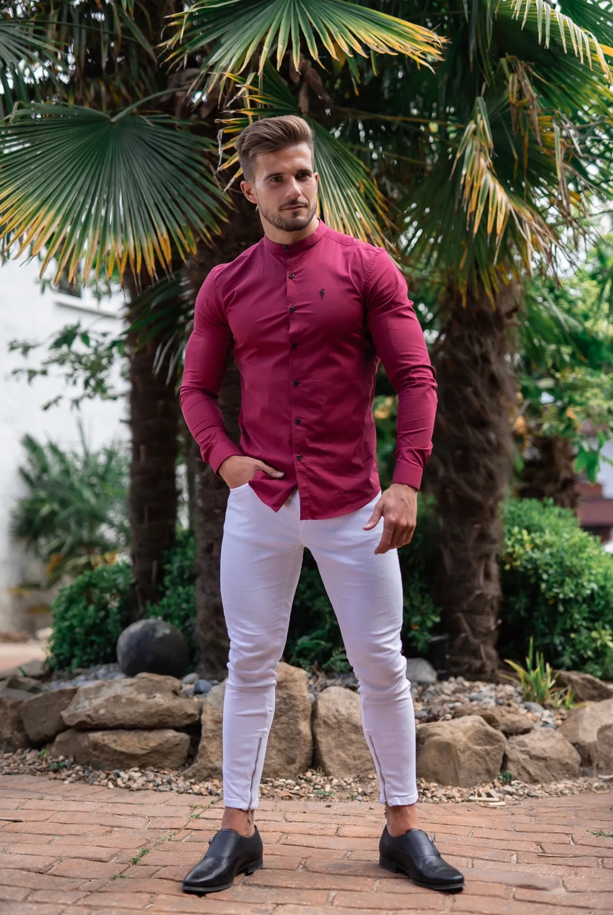 Father Sons Super Slim Stretch Classic Oxblood Grandad Collar - FS294