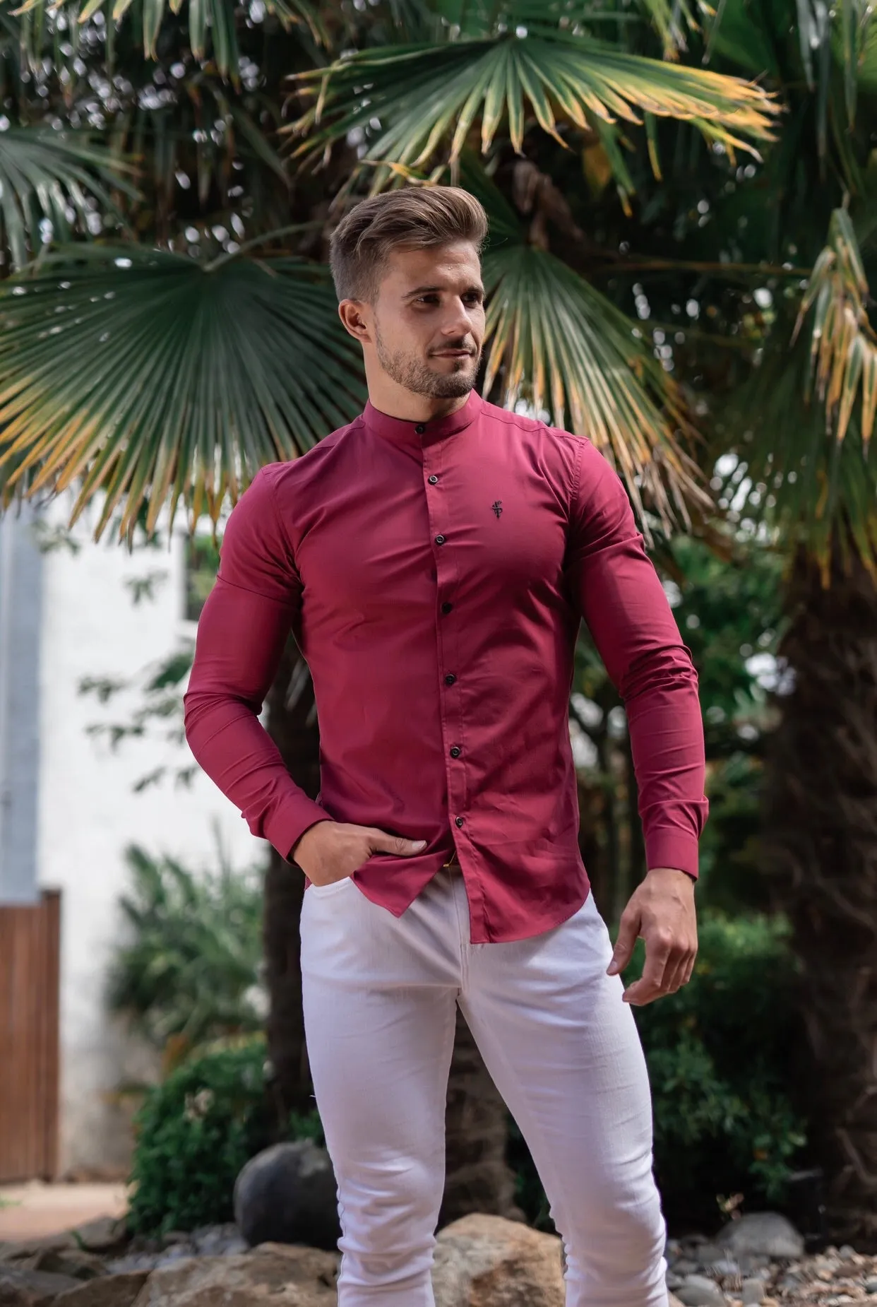 Father Sons Super Slim Stretch Classic Oxblood Grandad Collar - FS294