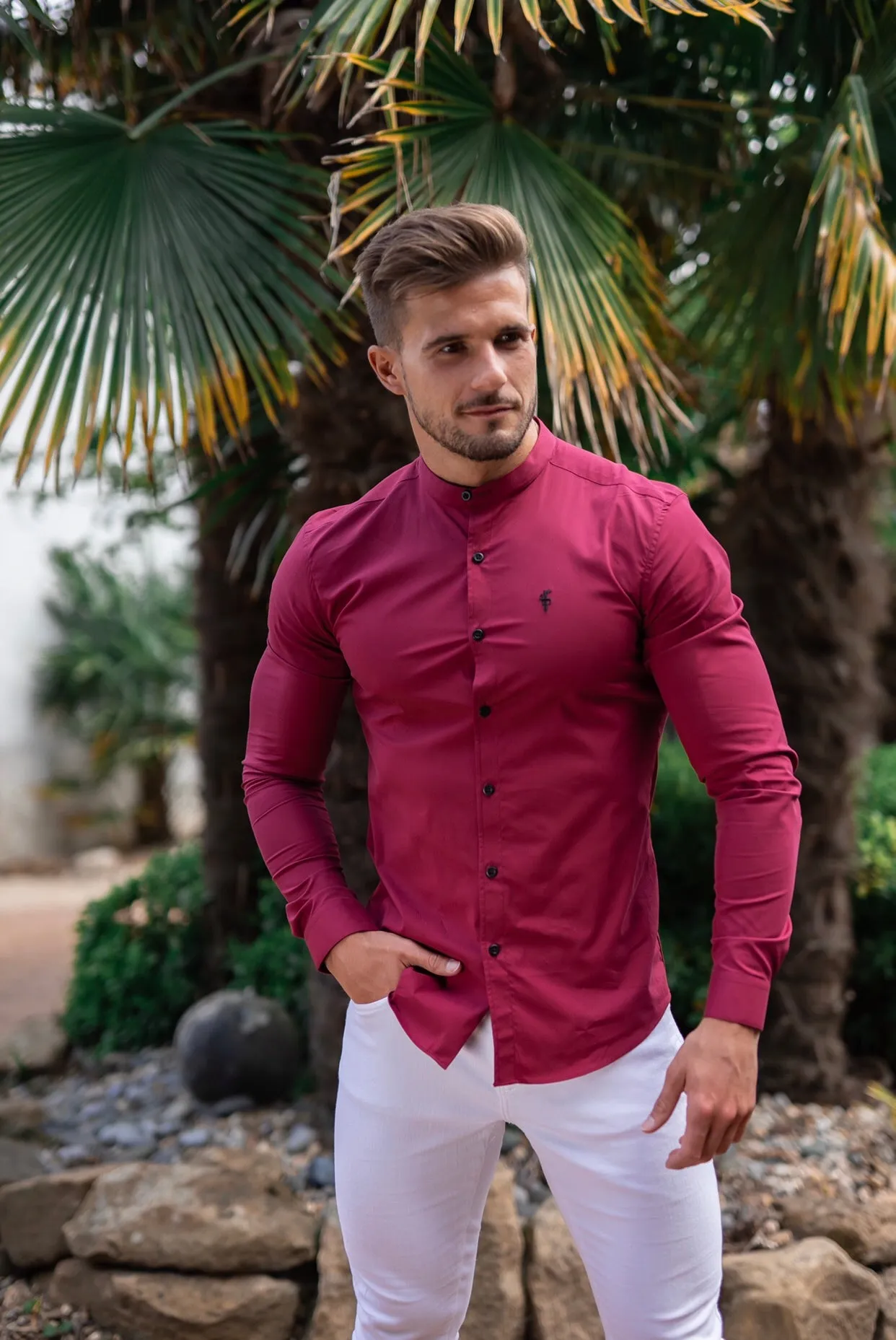 Father Sons Super Slim Stretch Classic Oxblood Grandad Collar - FS294