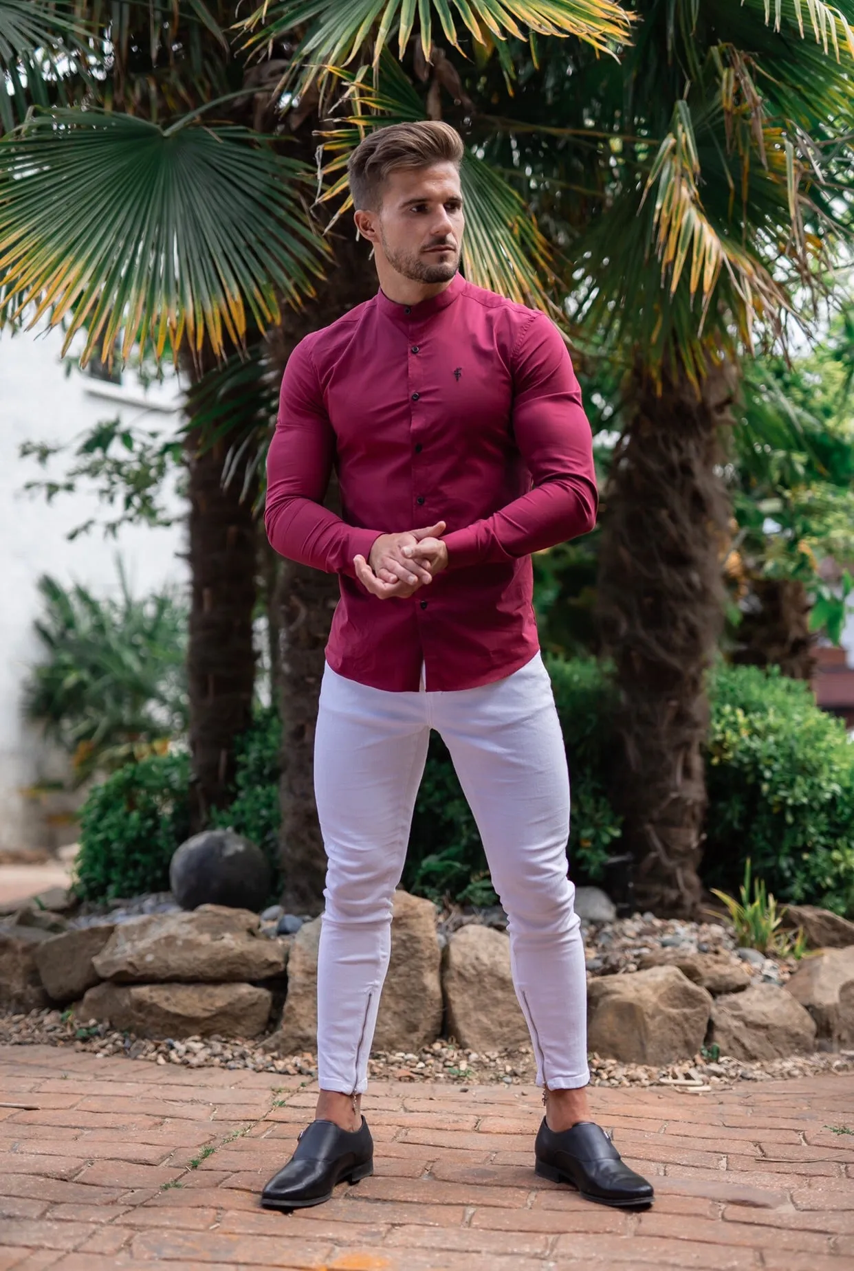 Father Sons Super Slim Stretch Classic Oxblood Grandad Collar - FS294