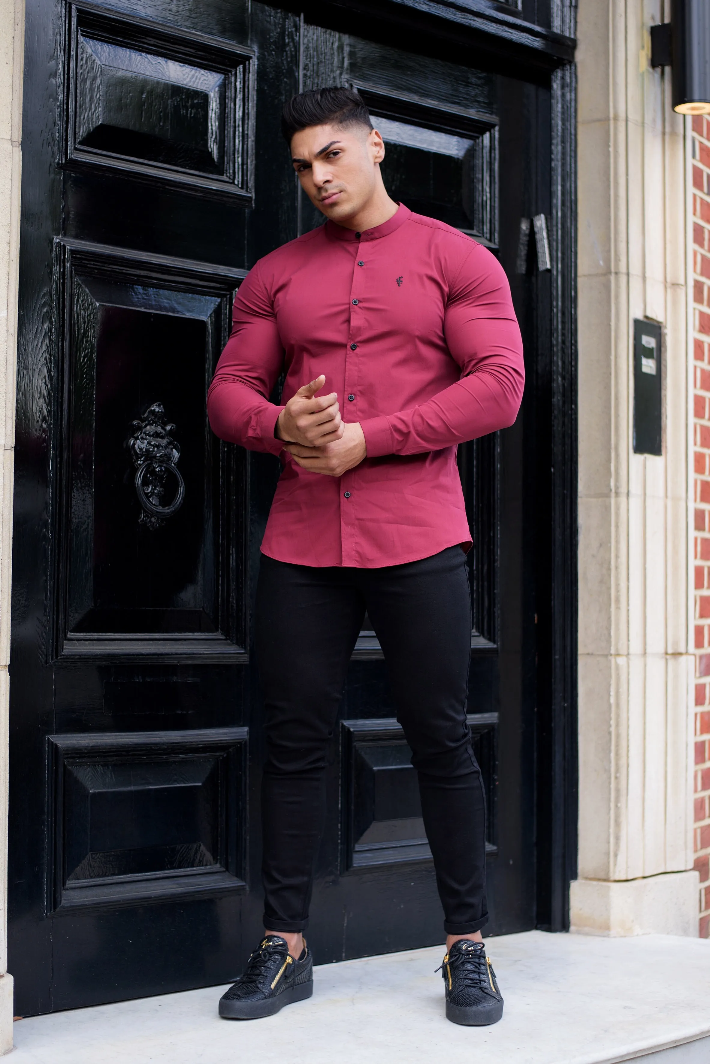 Father Sons Super Slim Stretch Classic Oxblood Grandad Collar - FS294