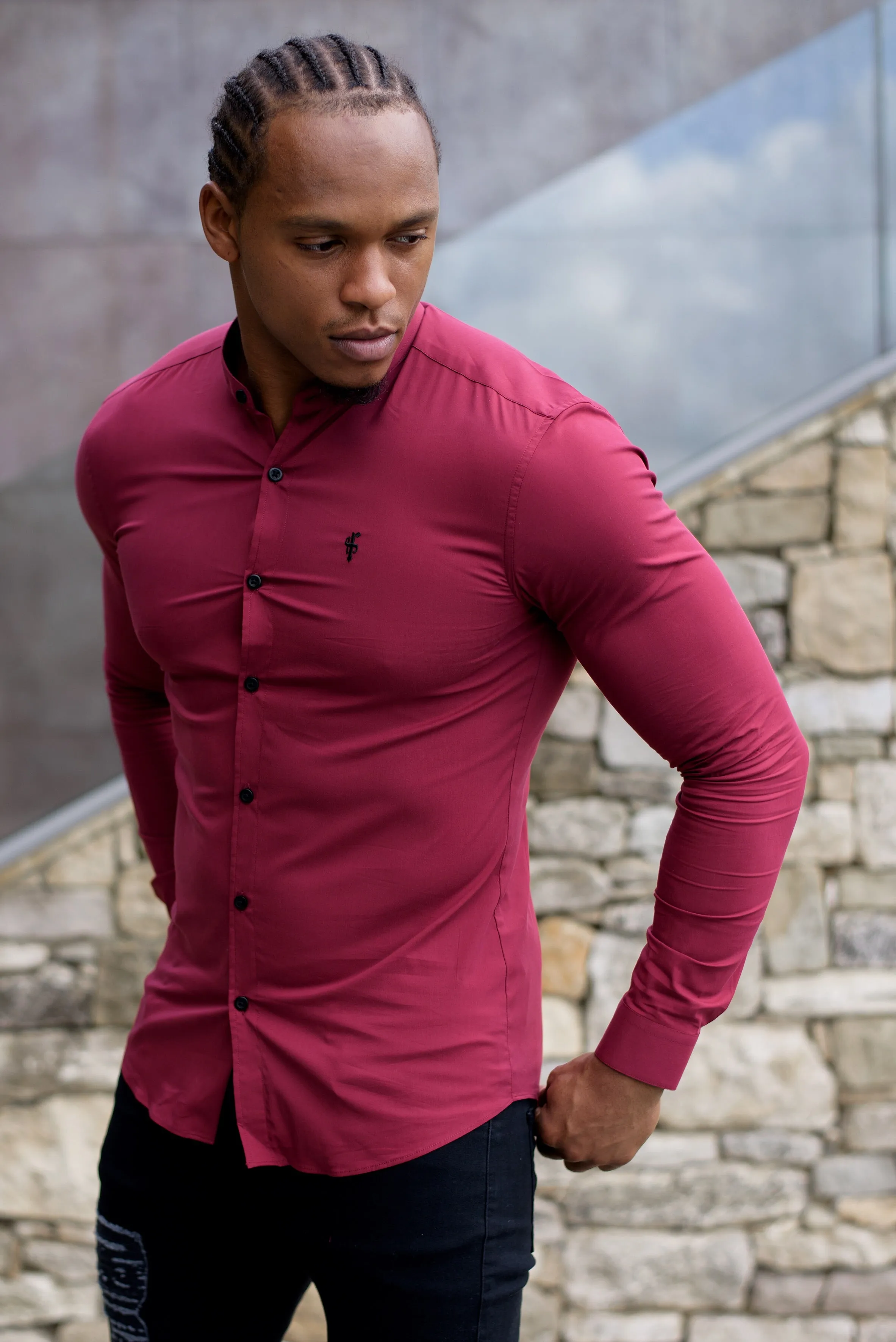 Father Sons Super Slim Stretch Classic Oxblood Grandad Collar - FS294