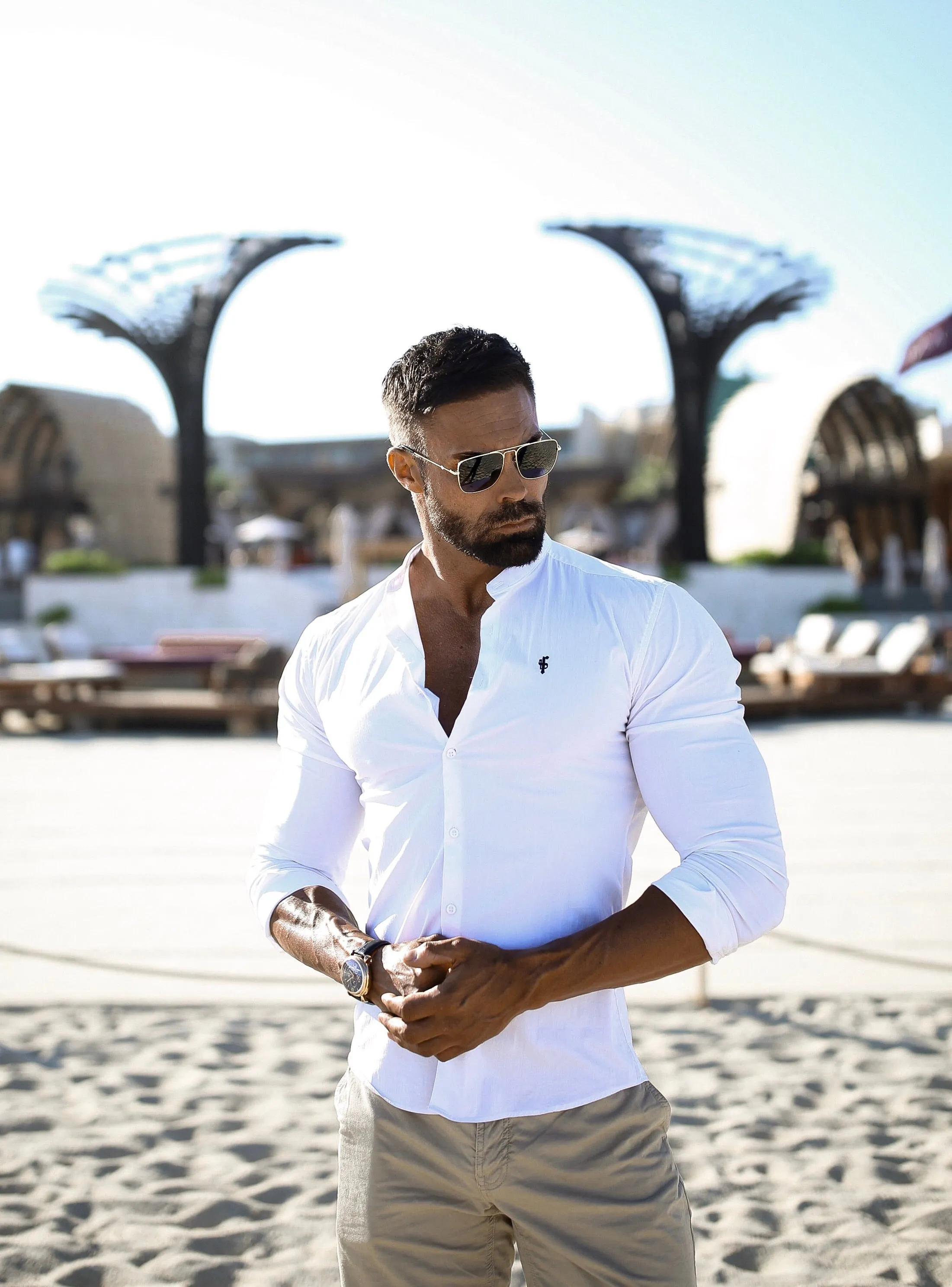 Father Sons Super Slim Stretch Classic White Grandad Collar - FS170