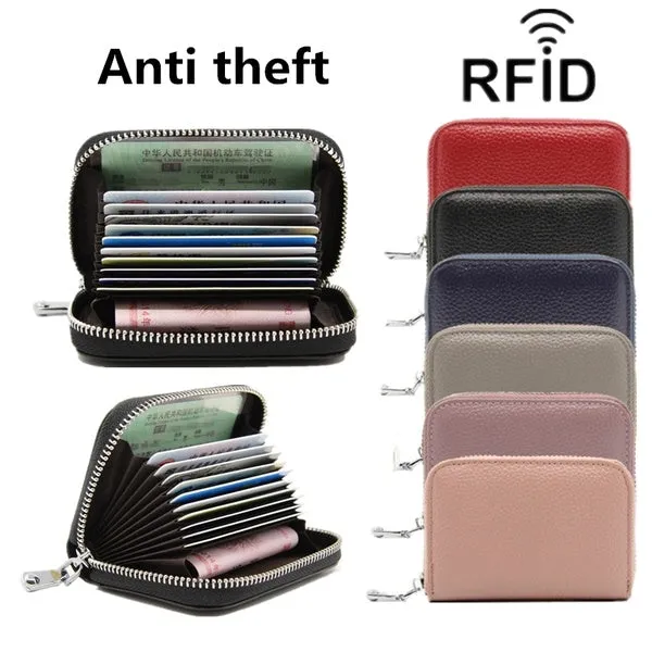 Faux Leather Purse Anti-theft Card Holder High Capacity Multifunction Card Package RFID Protector