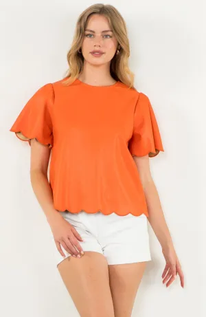 Faux Leather Scalloped Top