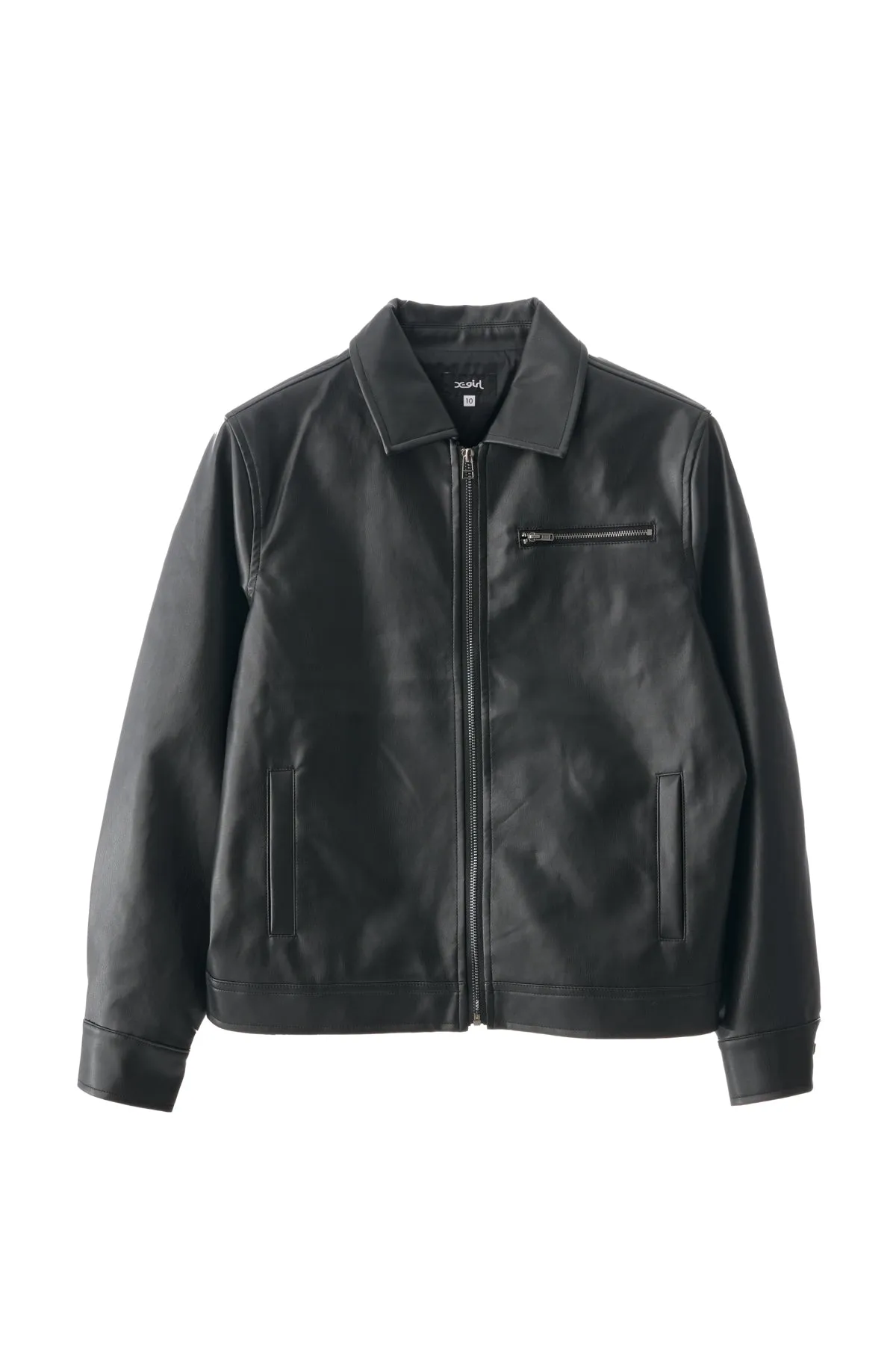 FAUX LEATHER ZIP UP JACKET - Black