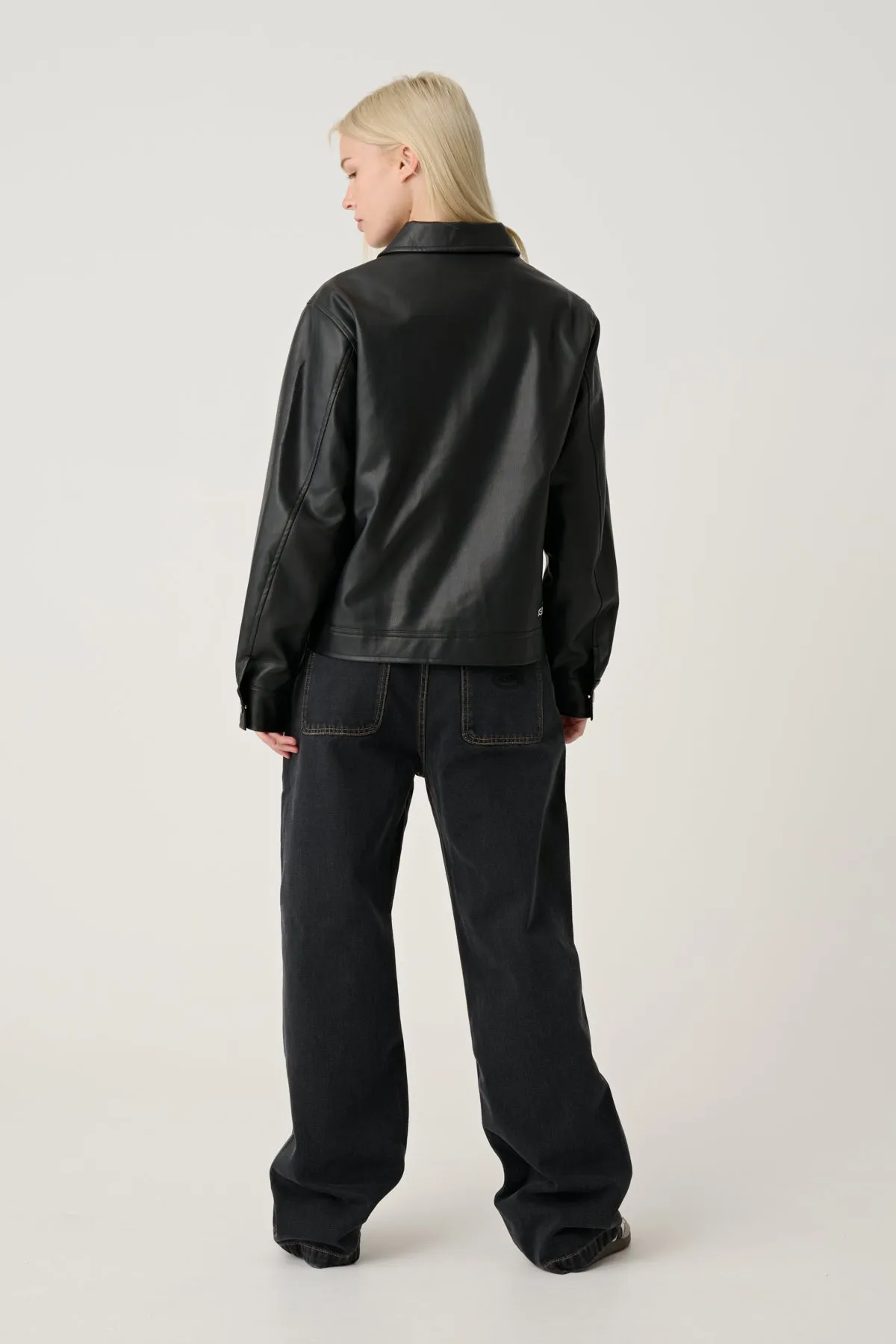 FAUX LEATHER ZIP UP JACKET - Black