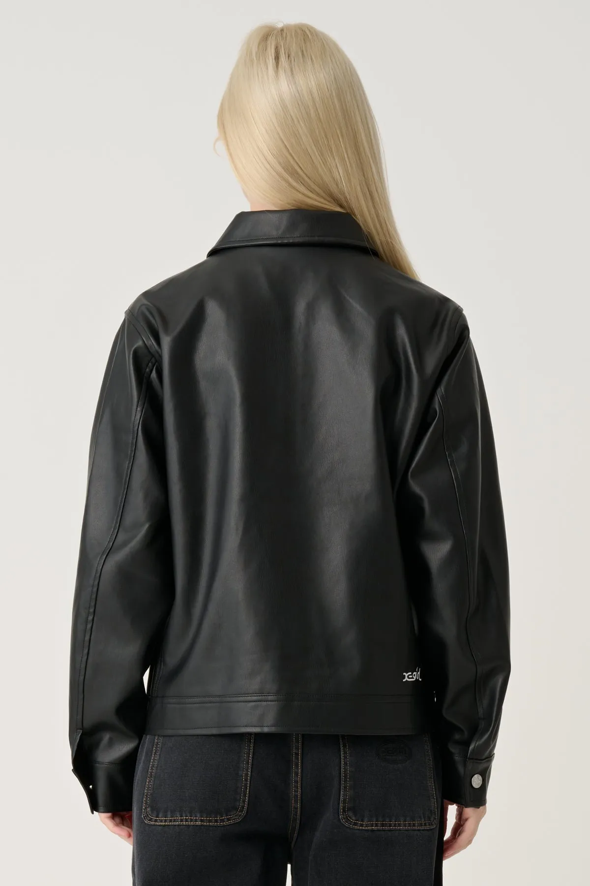 FAUX LEATHER ZIP UP JACKET - Black
