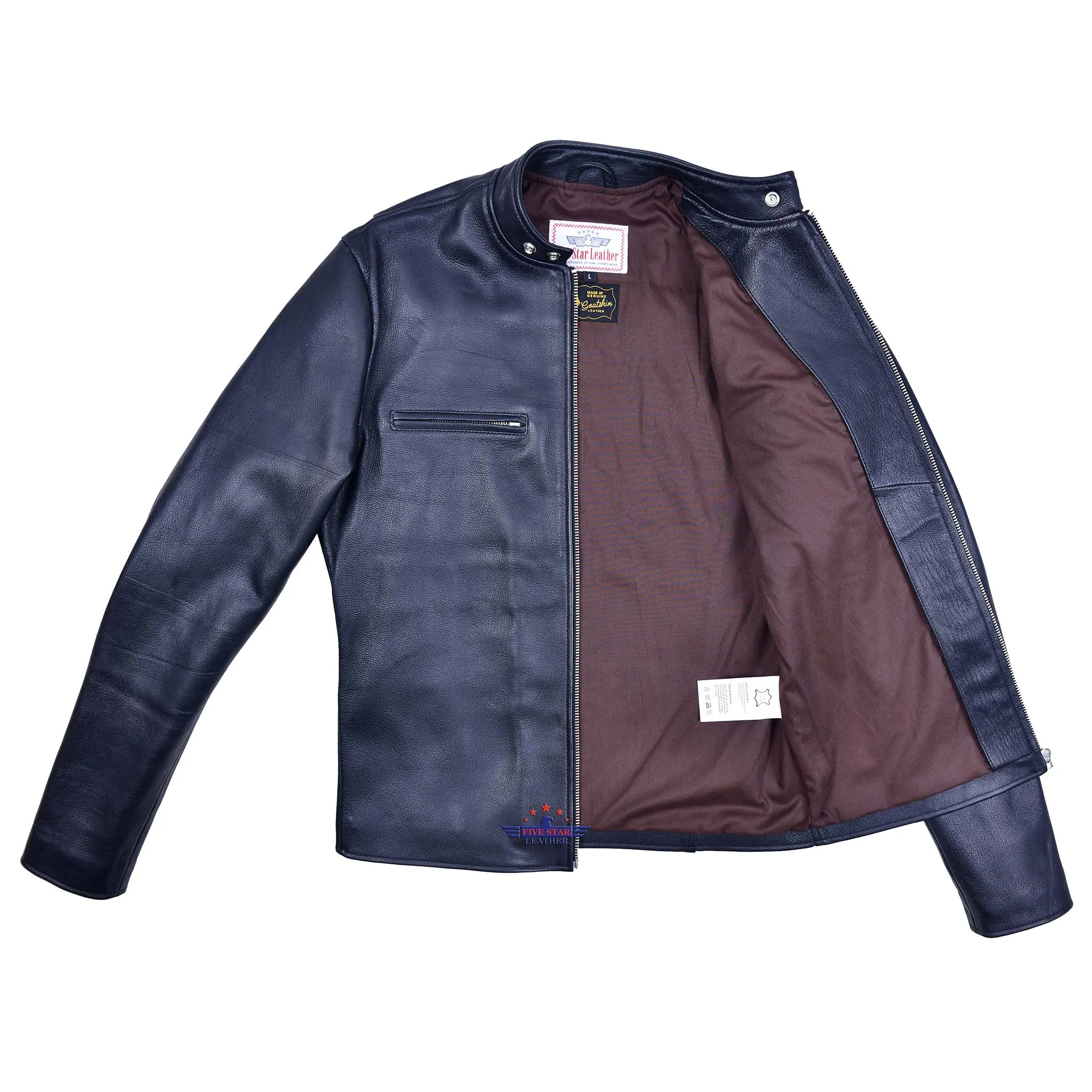 FiveStar Leather Men's Vintage Cafe Racer Black Goatskin Road Master Jacket