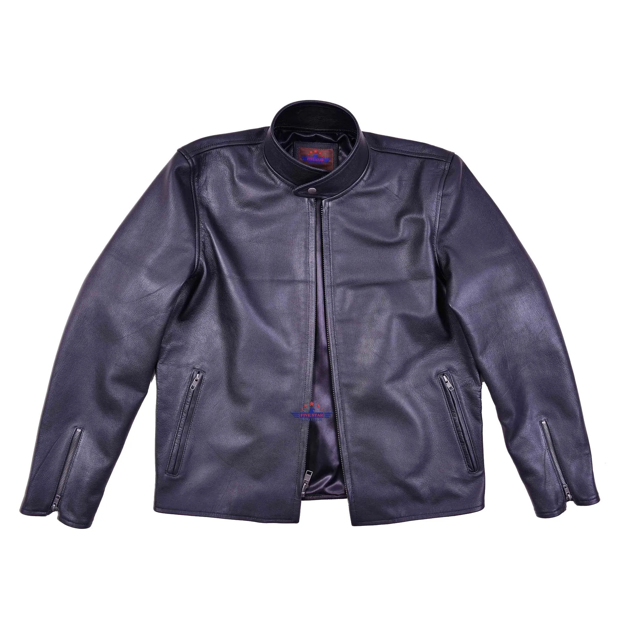 FiveStar Leather Men's Vintage Cafe Racer Goatskin Leather Biker Jacket