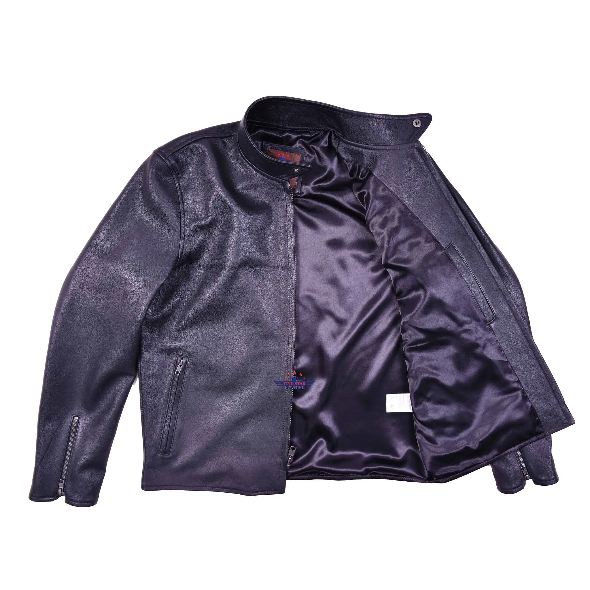 FiveStar Leather Men's Vintage Cafe Racer Goatskin Leather Biker Jacket