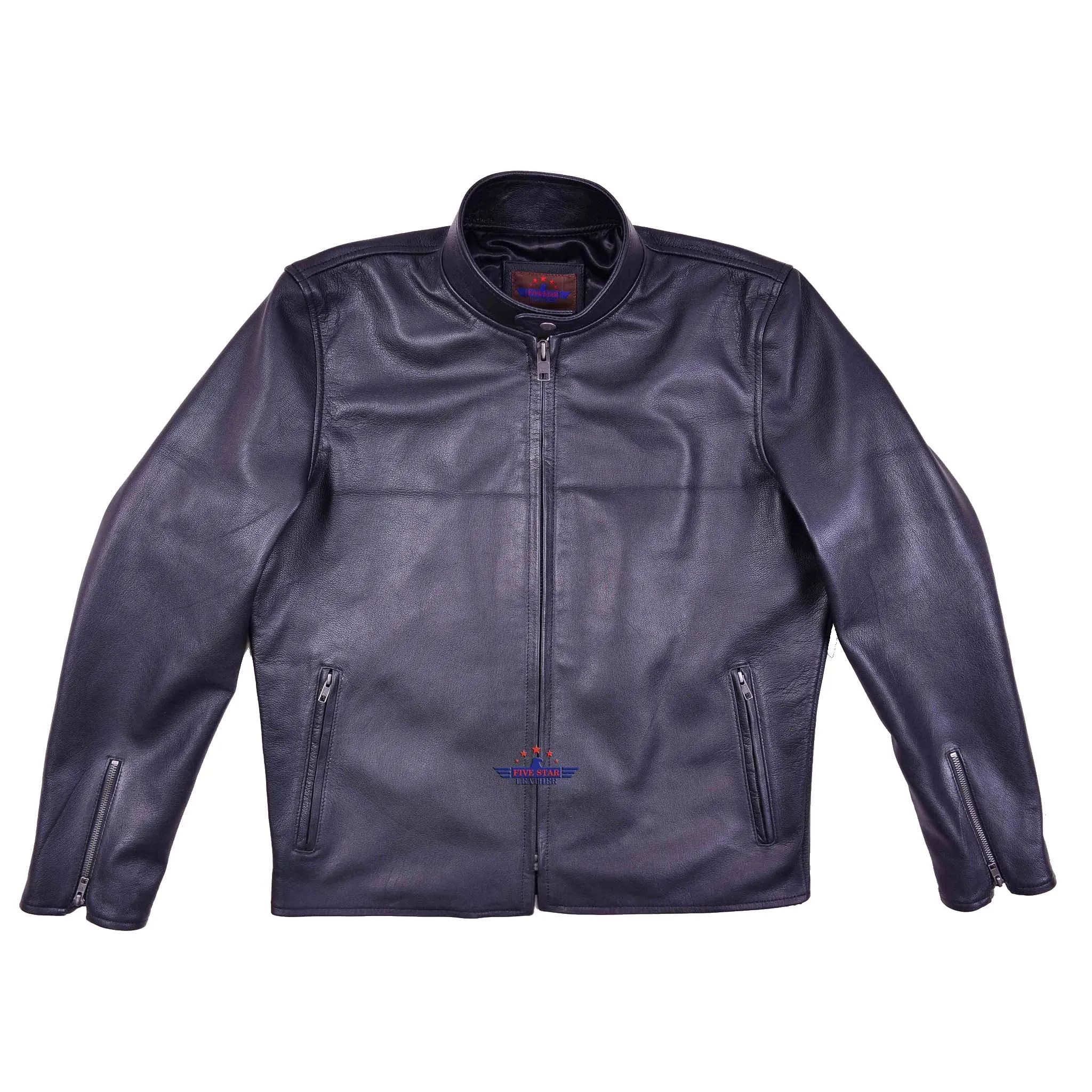 FiveStar Leather Men's Vintage Cafe Racer Goatskin Leather Biker Jacket