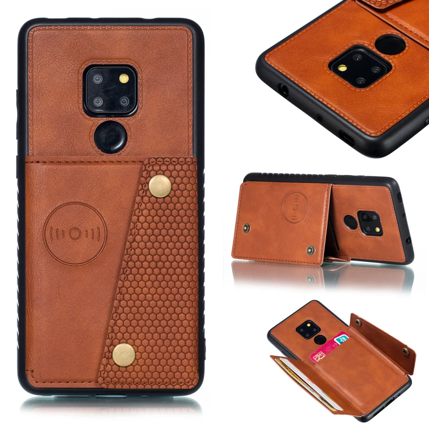 For HUAWEI MATE 20 Double Buckle Non-slip Shockproof Cell Phone Case with Card Slot Bracket black