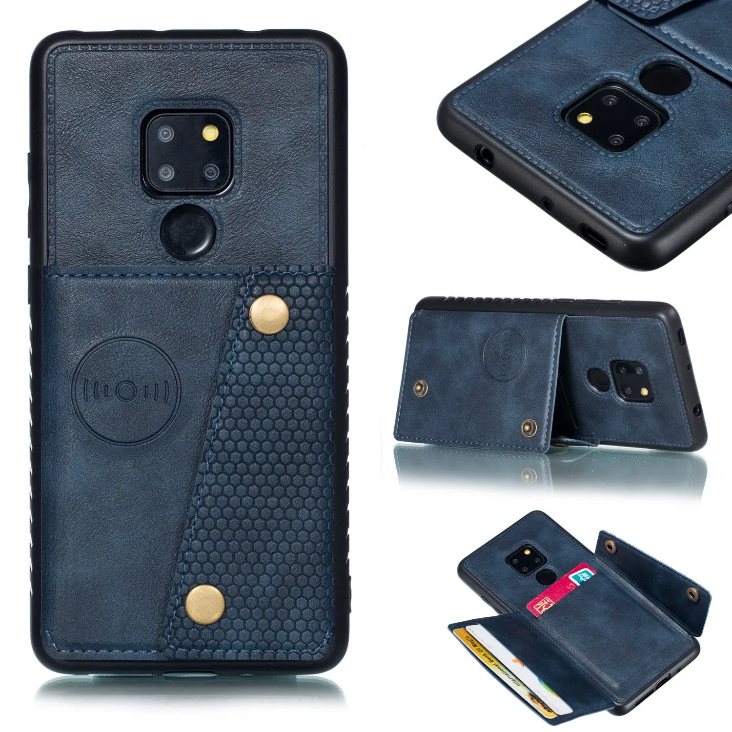 For HUAWEI MATE 20 Double Buckle Non-slip Shockproof Cell Phone Case with Card Slot Bracket black