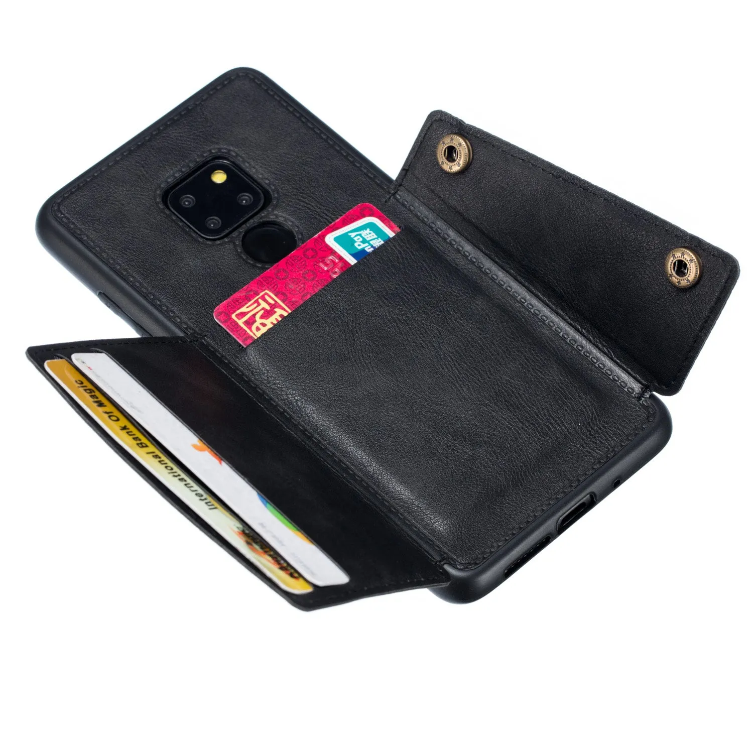 For HUAWEI MATE 20 Double Buckle Non-slip Shockproof Cell Phone Case with Card Slot Bracket black