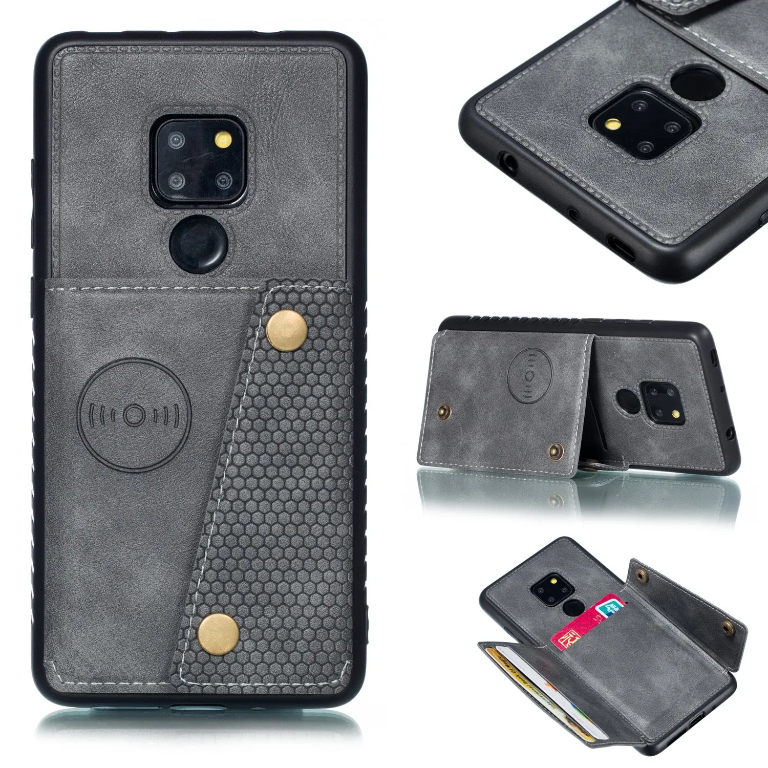 For HUAWEI MATE 20 Double Buckle Non-slip Shockproof Cell Phone Case with Card Slot Bracket black
