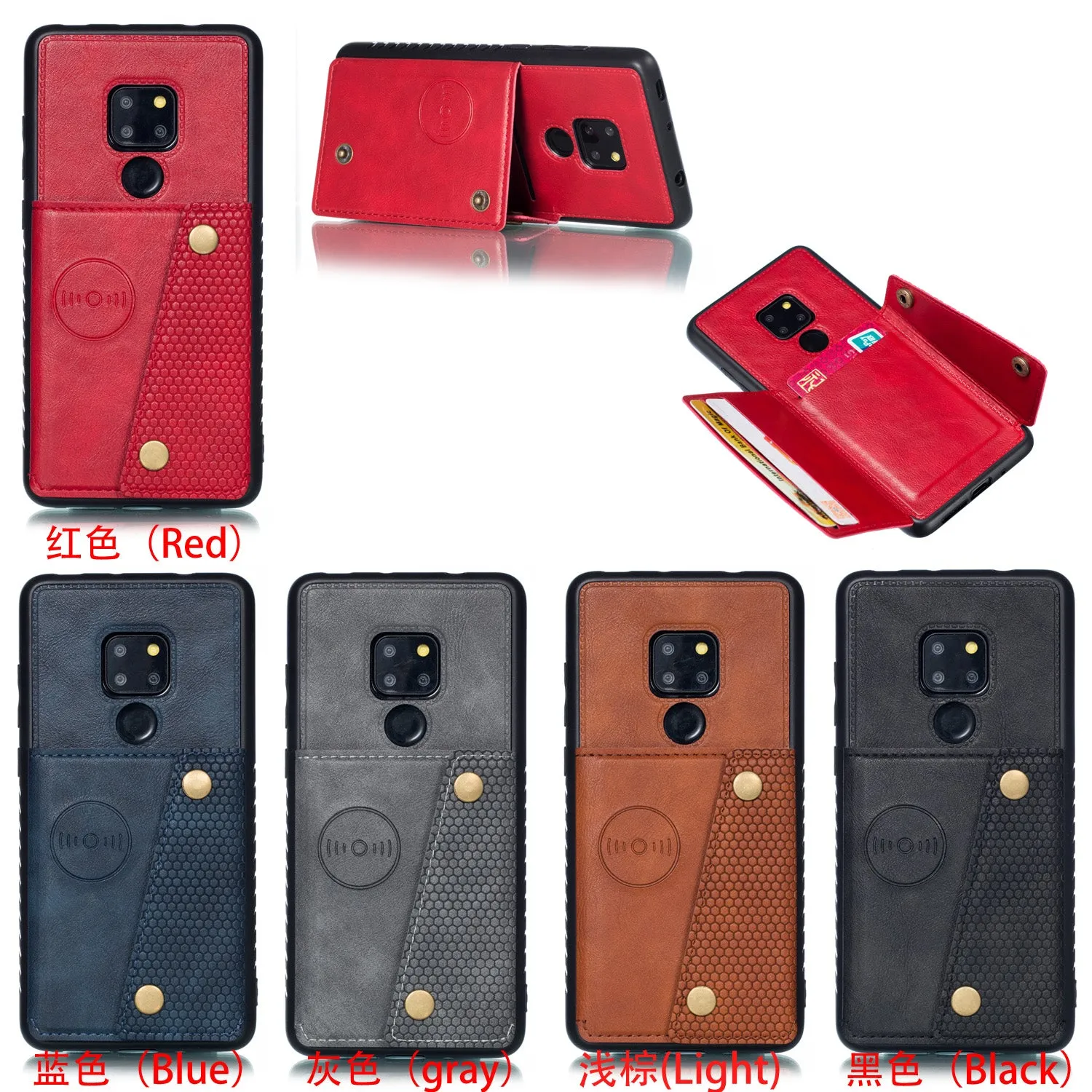 For HUAWEI MATE 20 Double Buckle Non-slip Shockproof Cell Phone Case with Card Slot Bracket black