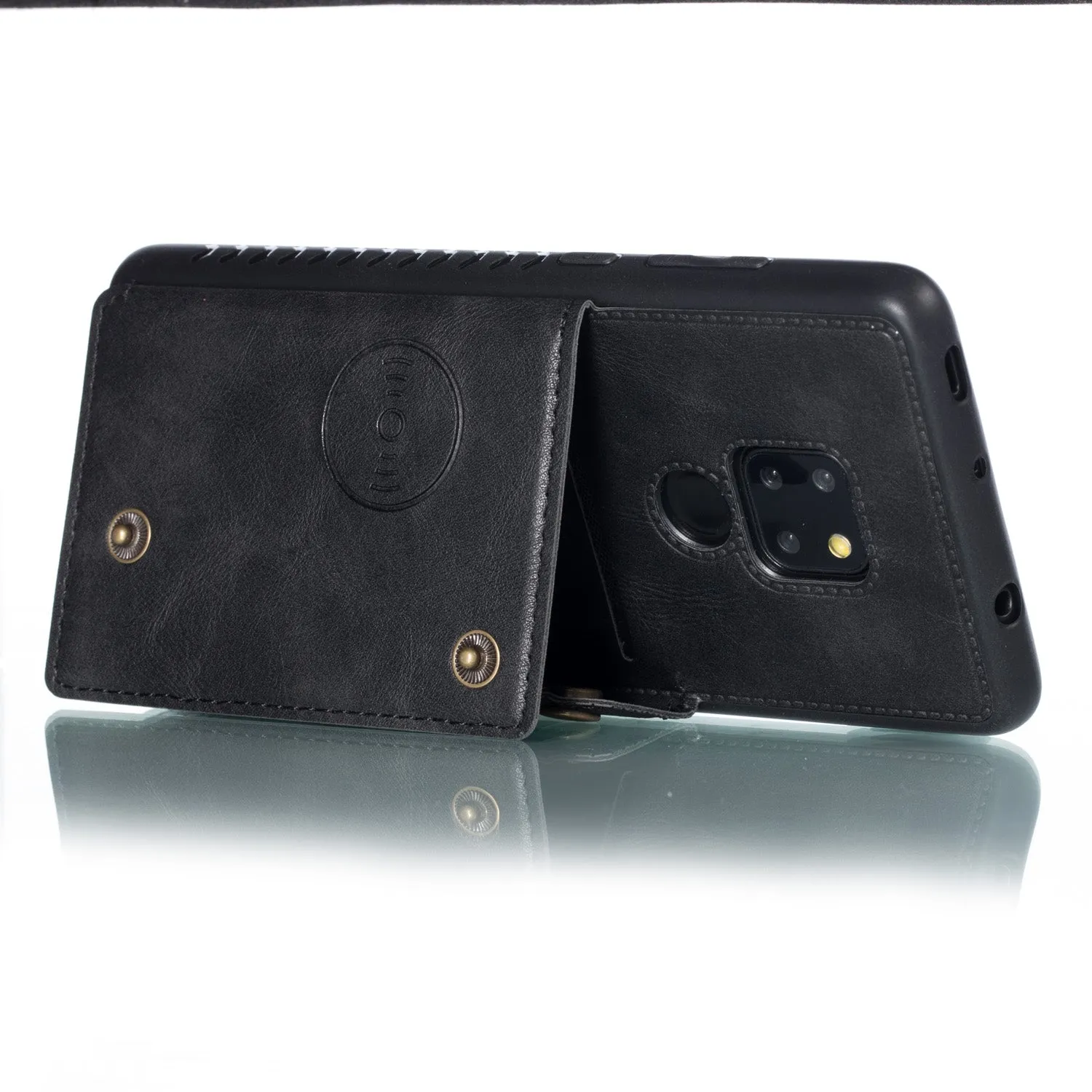 For HUAWEI MATE 20 Double Buckle Non-slip Shockproof Cell Phone Case with Card Slot Bracket black
