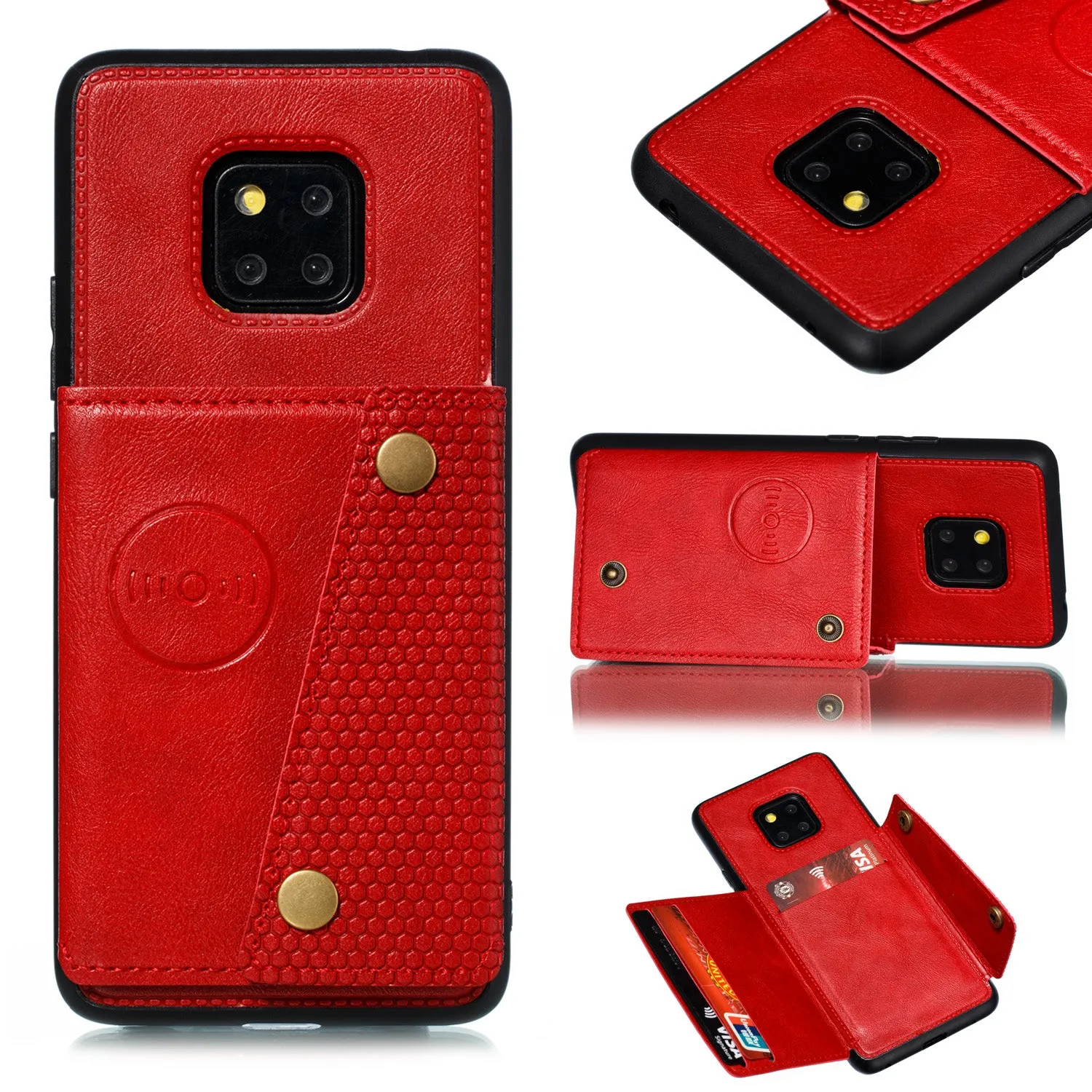 For HUAWEI MATE 20 PRO Double Buckle Non-slip Shockproof Cell Phone Case with Card Slot Bracket Light Brown