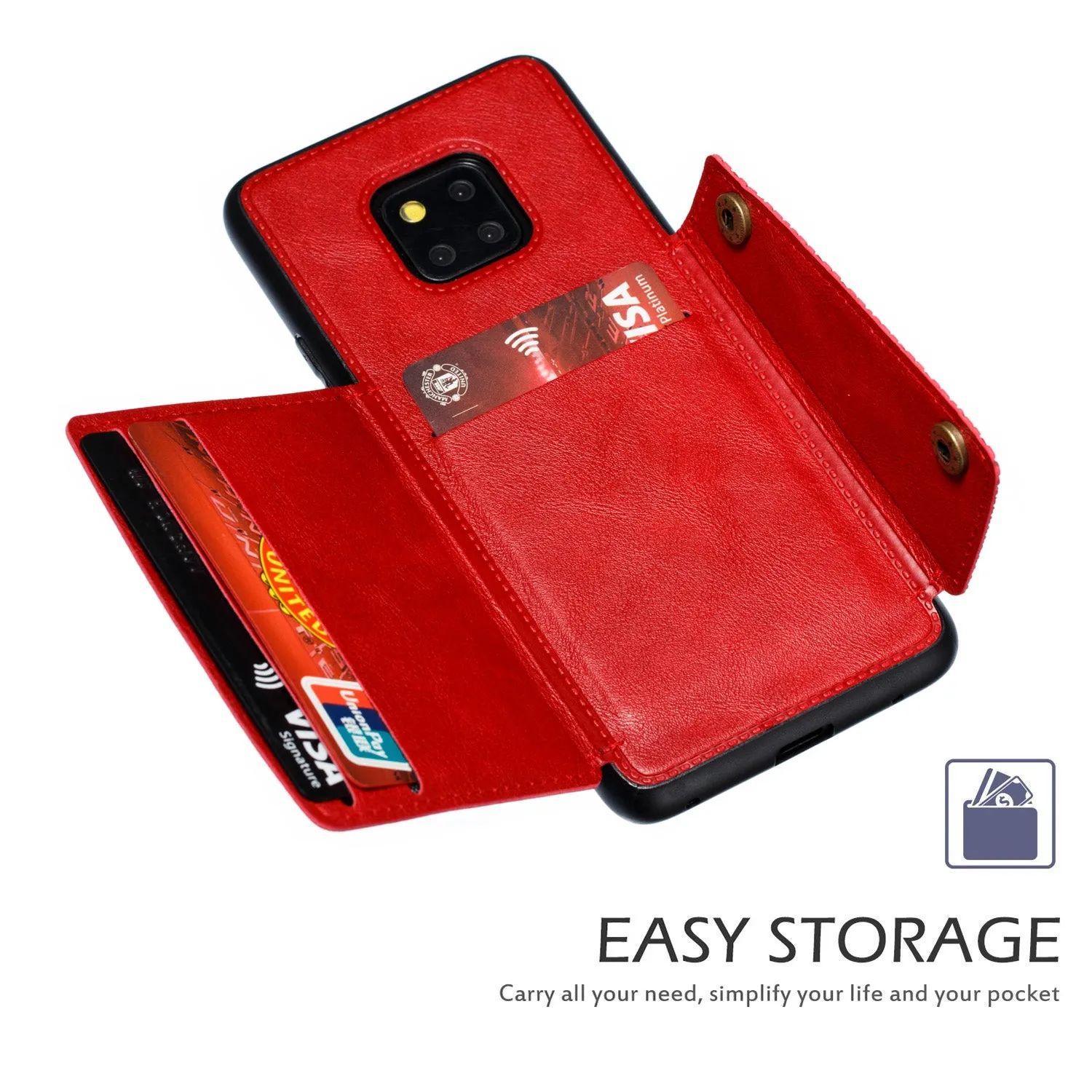 For HUAWEI MATE 20 PRO Double Buckle Non-slip Shockproof Cell Phone Case with Card Slot Bracket Light Brown