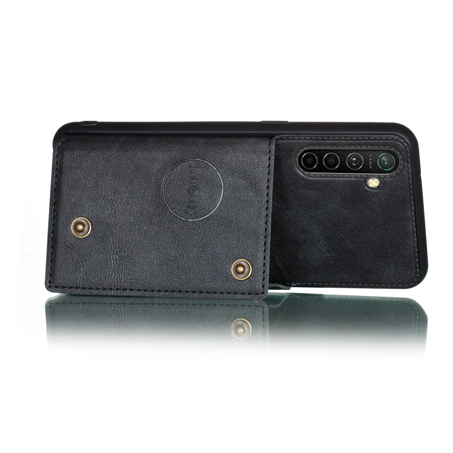 For OPPO A9 2020/Realme XT/Reno 2 Mobile Phone Shell Classic Textured Pattern Buckle Closure Design Anti-fall Smartphone Case  black