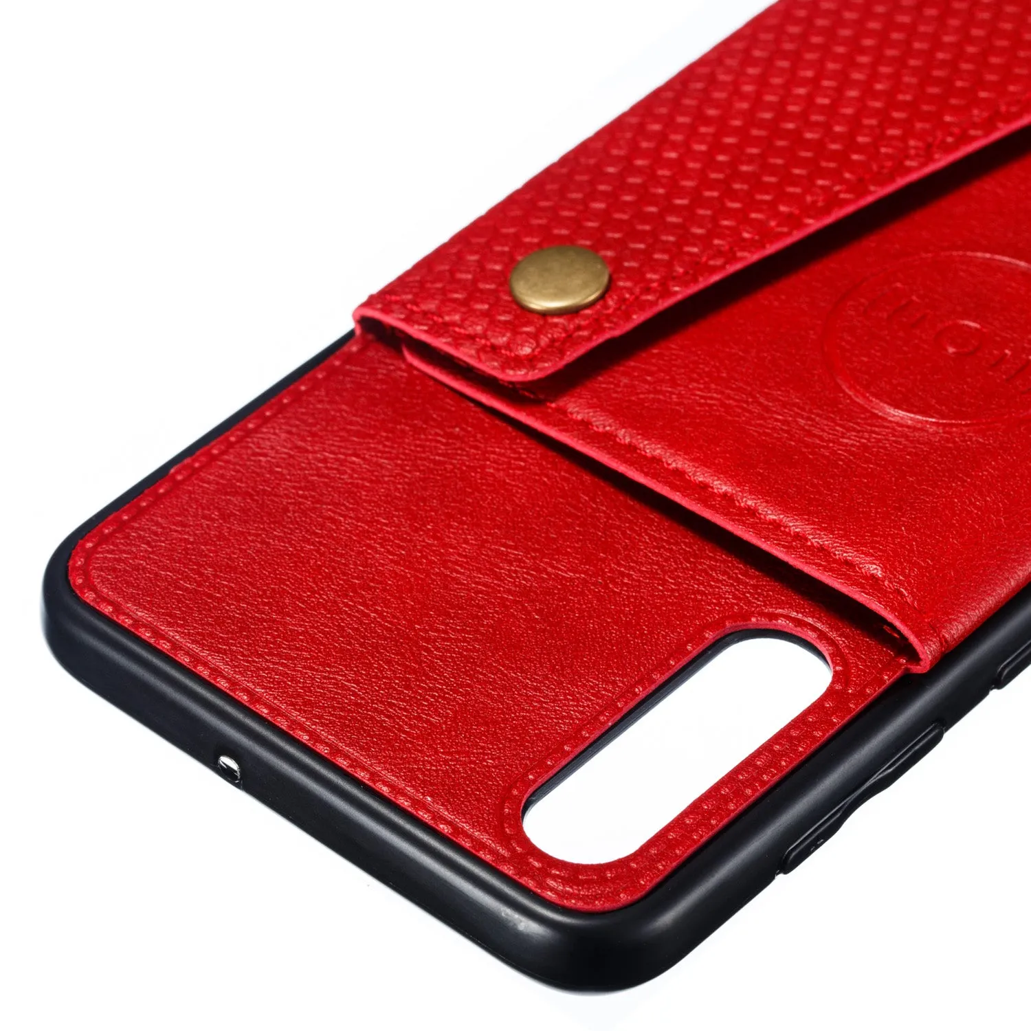 For Samsung A50 Double Buckle Non-slip Shockproof Cell Phone Case with Card Slot Bracket Light Brown
