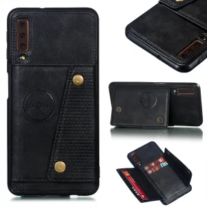 For Samsung A750/A7 2018 Double Buckle Non-slip Shockproof Cell Phone Case with Card Slot Bracket black
