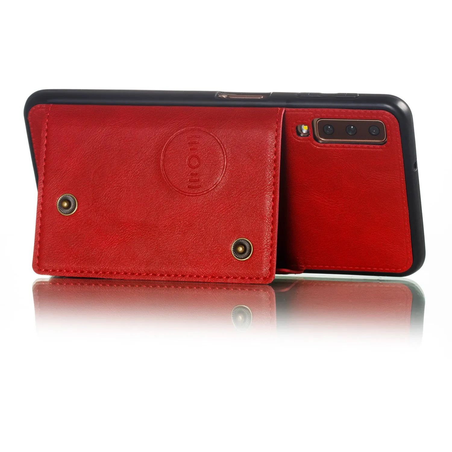 For Samsung A750/A7 2018 Double Buckle Non-slip Shockproof Cell Phone Case with Card Slot Bracket black