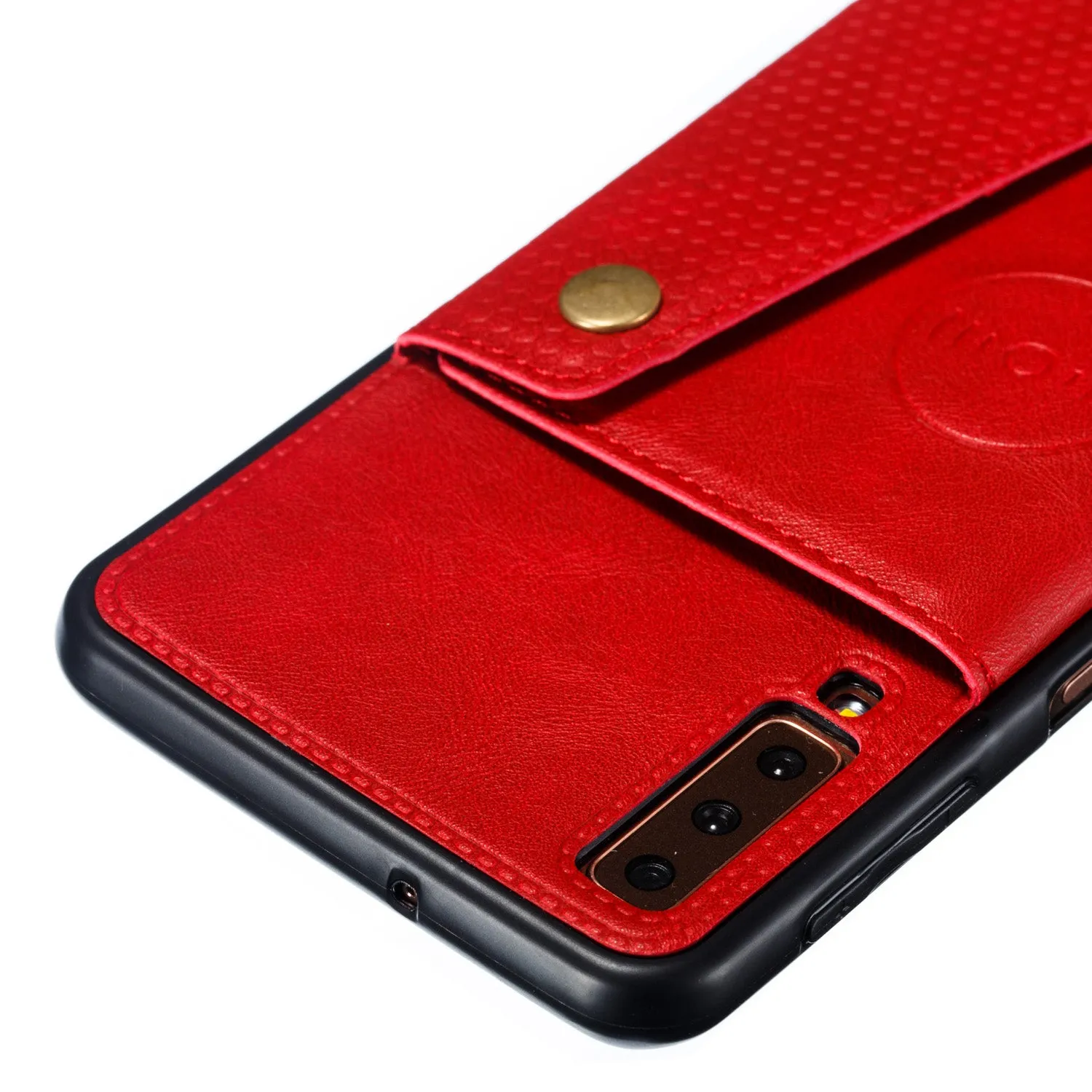 For Samsung A750/A7 2018 Double Buckle Non-slip Shockproof Cell Phone Case with Card Slot Bracket gray