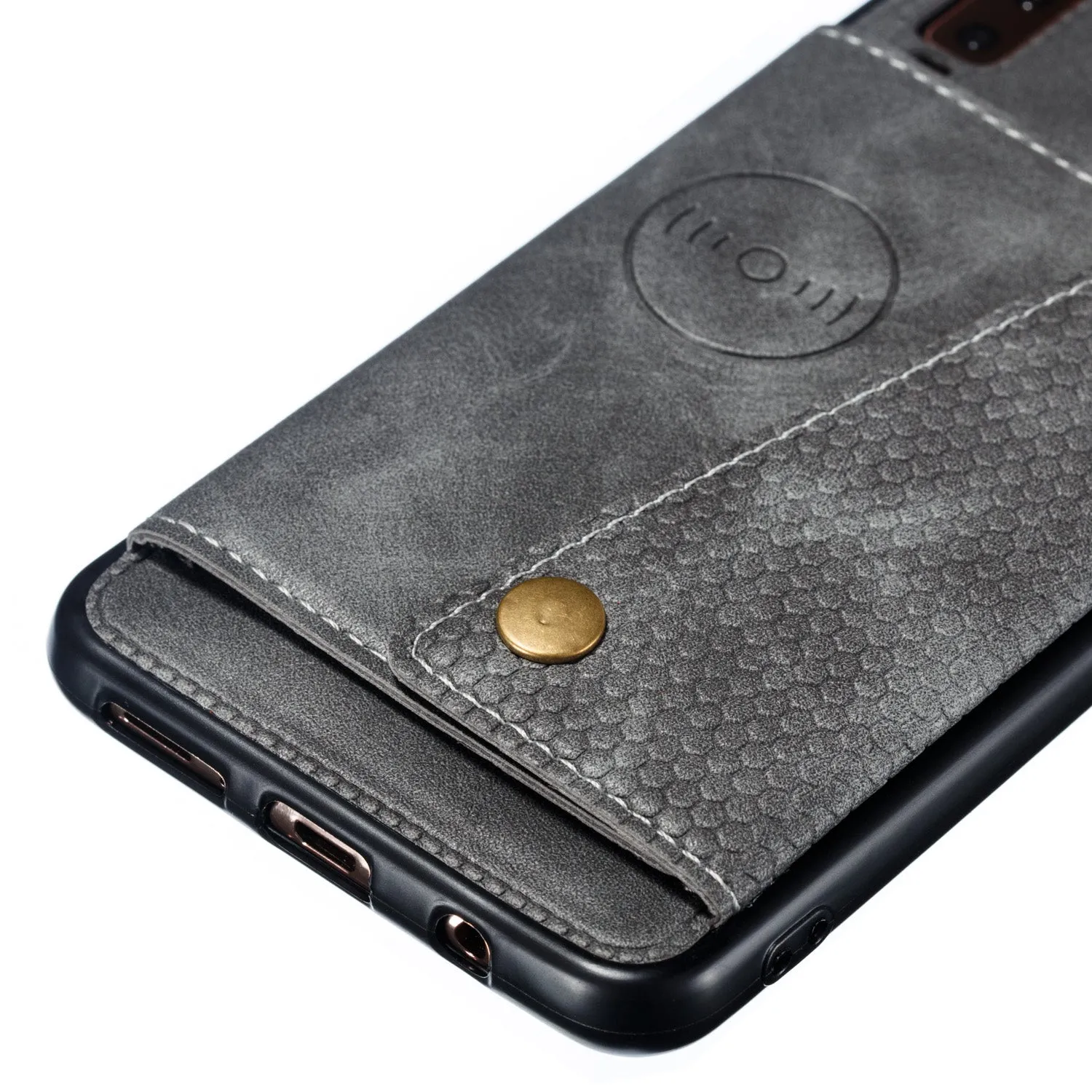 For Samsung A750/A7 2018 Double Buckle Non-slip Shockproof Cell Phone Case with Card Slot Bracket gray
