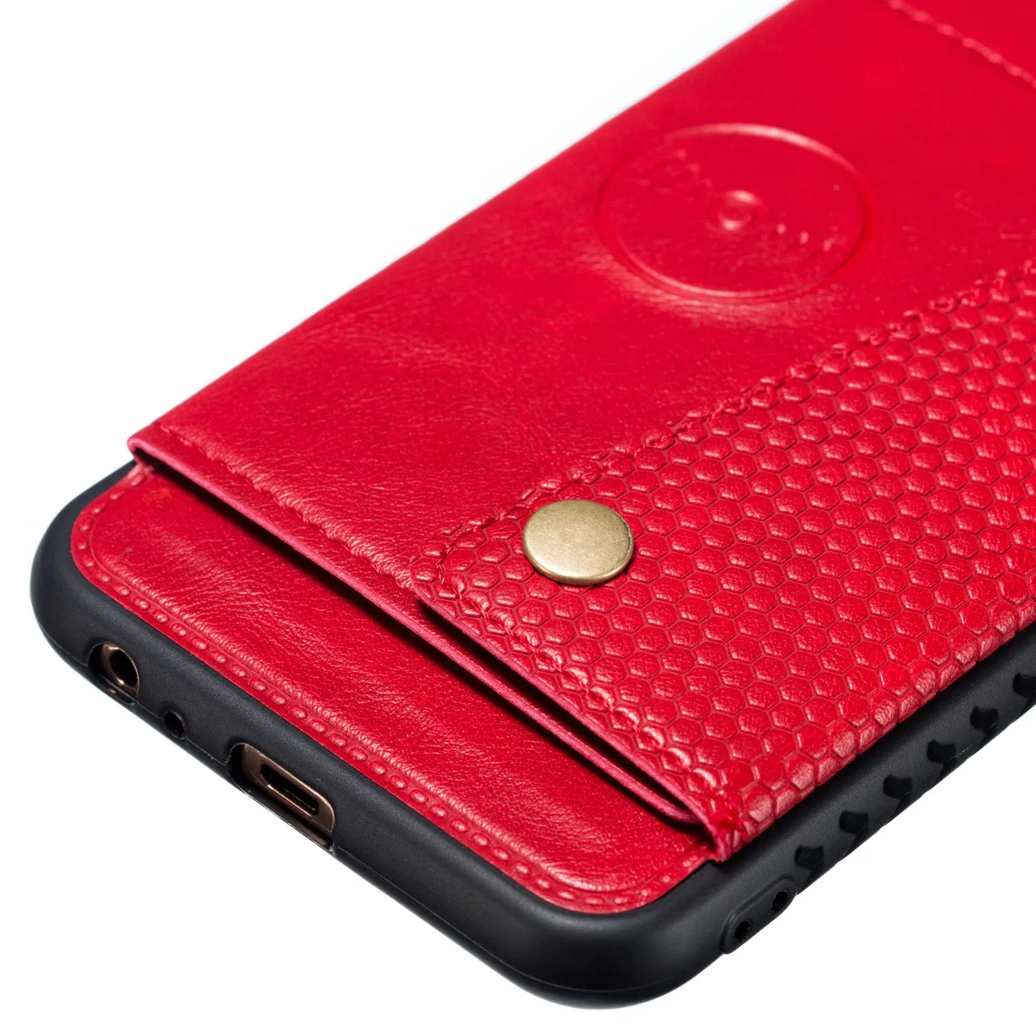 For Samsung J4 PLUS PU Protective Phone Back Case with Card Slot Bracket Light Brown
