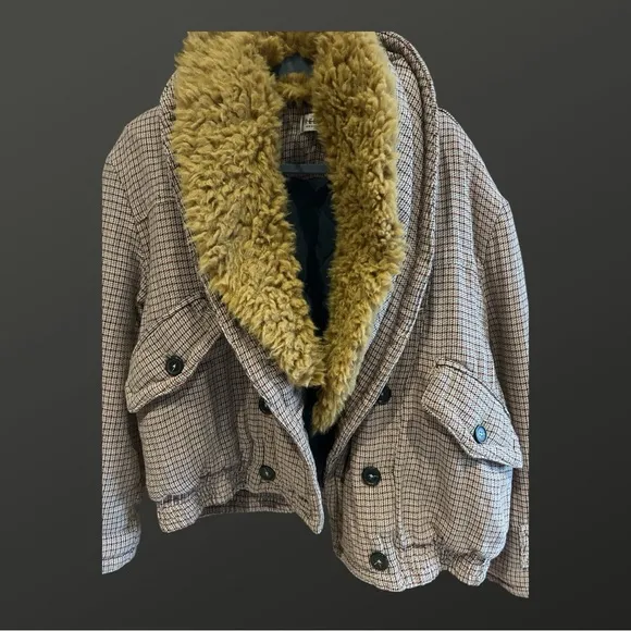 FREE PEOPLE NWT Plaid Cotton Bomber jacket Coat detachable Sherpa M