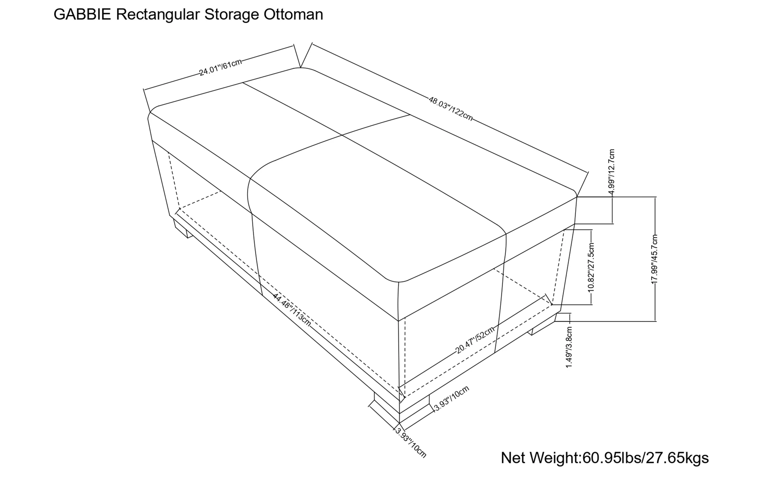 Gabbie Rectangular Storage Ottoman in Vegan Leather
