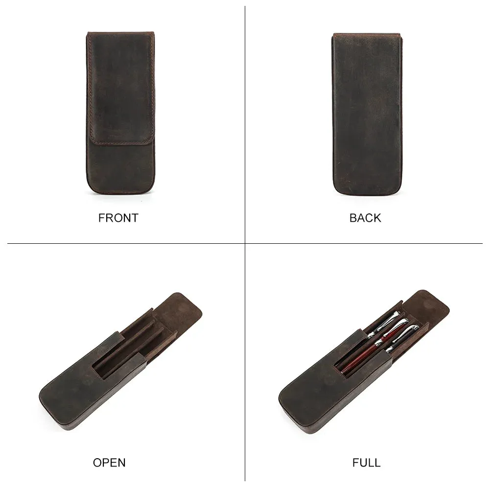 Genuine Leather Pen Case with Removable Tray