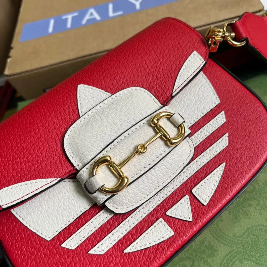gg x Adidas Horsebit 1955 Mini Bag Red For Women, Women&#8217;s Bags 8.1in/21cm gg 658574 U3ZDG 6563