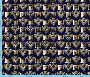 Gold and Navy Blue Fabric By the Yard