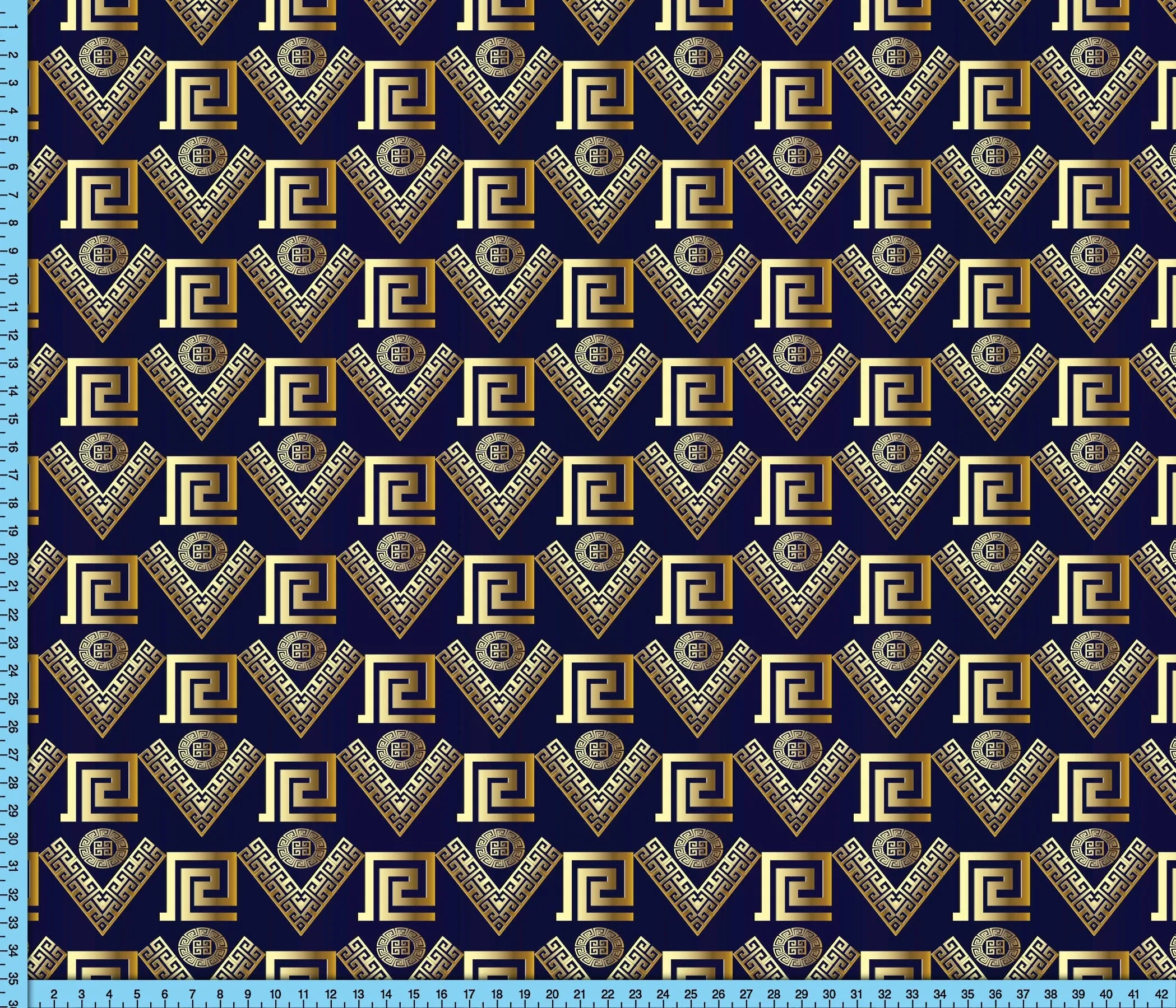 Gold and Navy Blue Fabric By the Yard