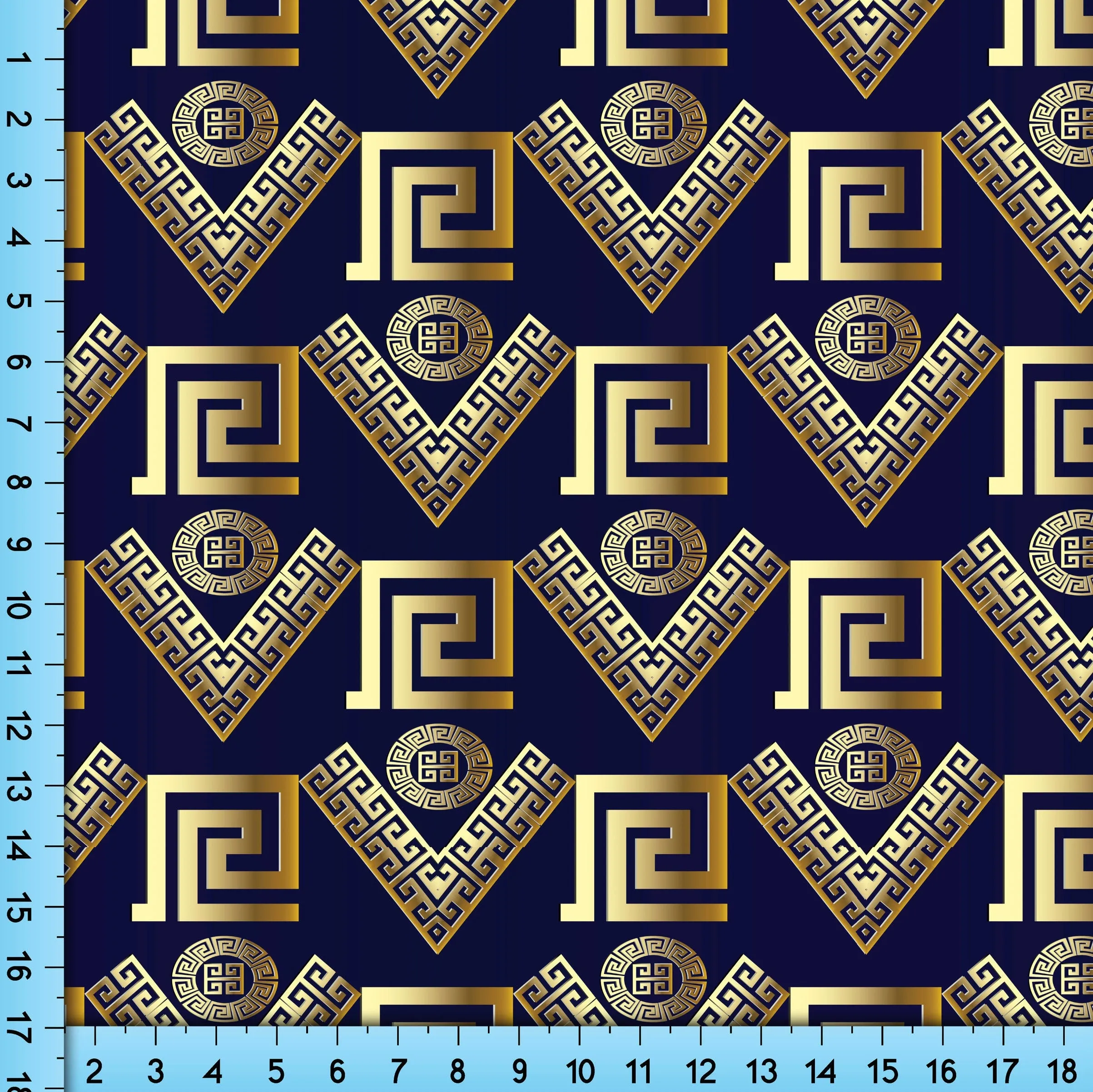 Gold and Navy Blue Fabric By the Yard