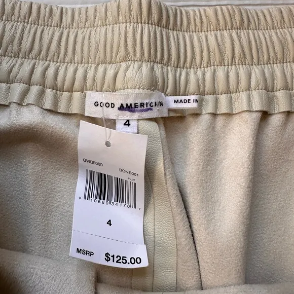 Good American “Better than Leather” Faux Beige Shorts with Flaws
