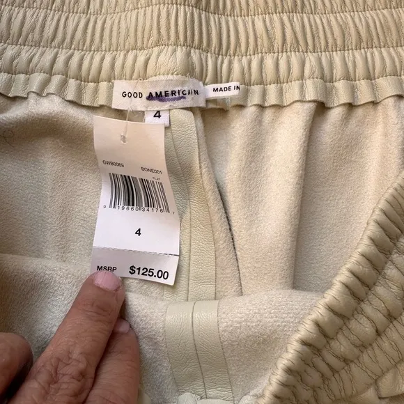 Good American “Better than Leather” Faux Beige Shorts with Flaws