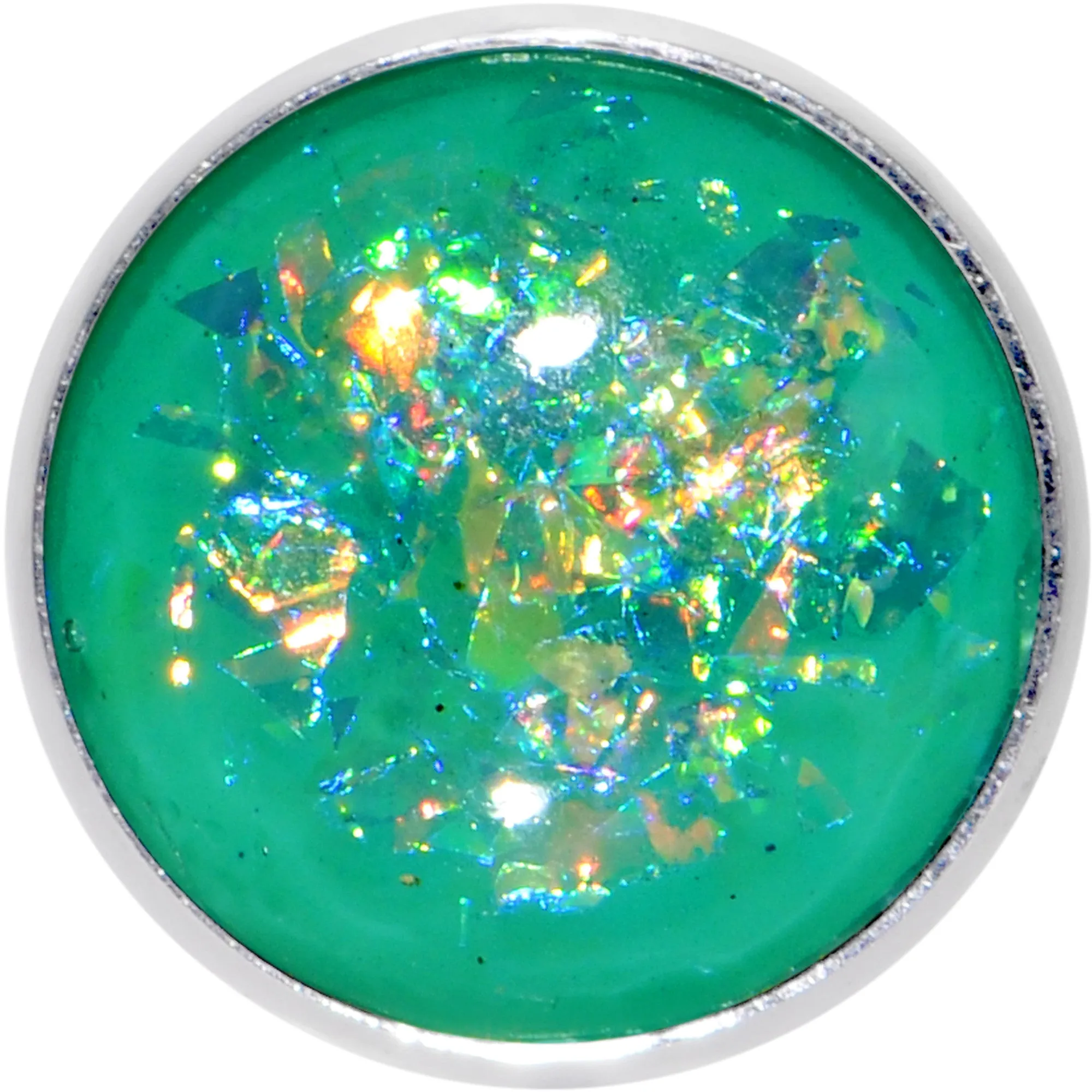 Green Faux Opal Fun with Color Barbell Tongue Ring