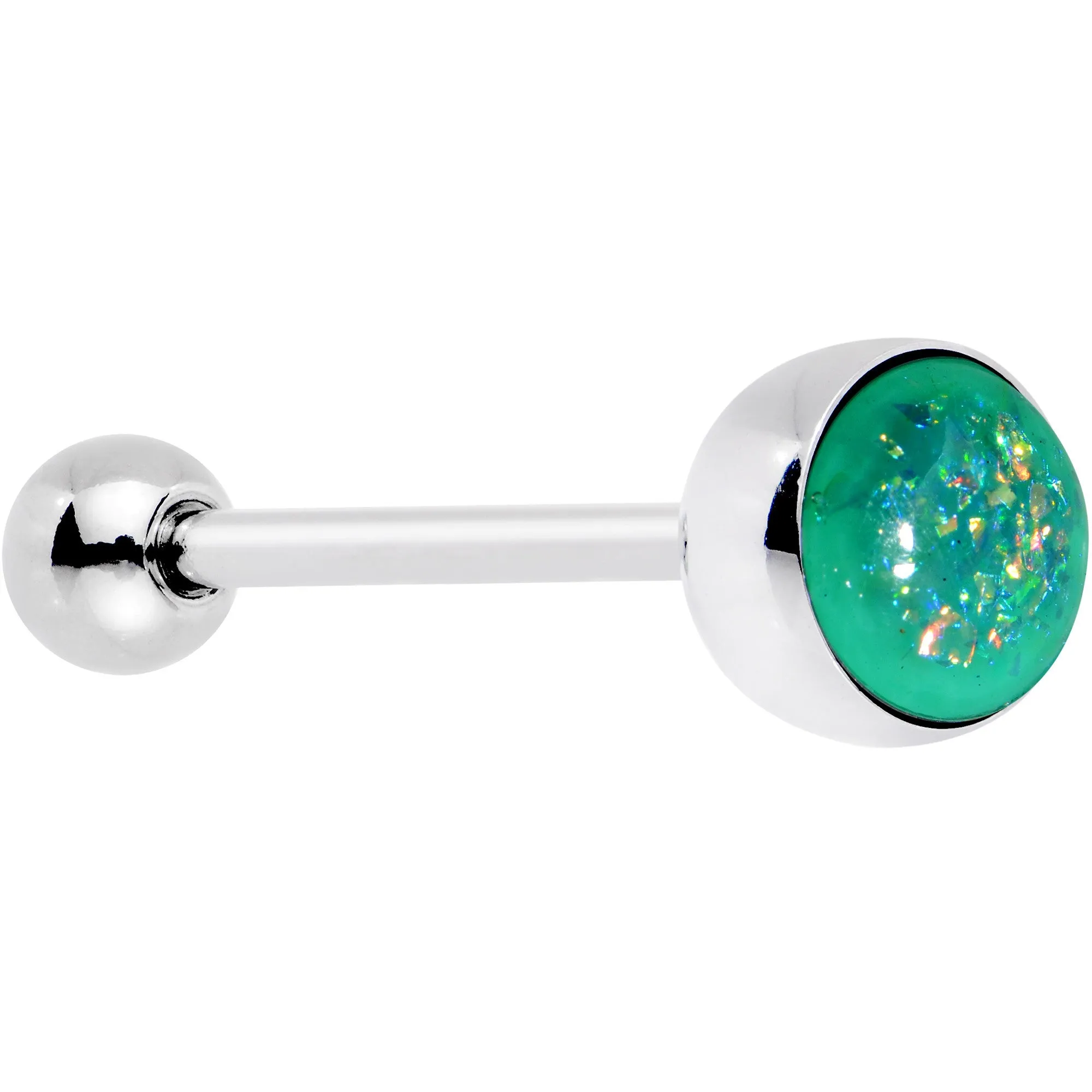 Green Faux Opal Fun with Color Barbell Tongue Ring