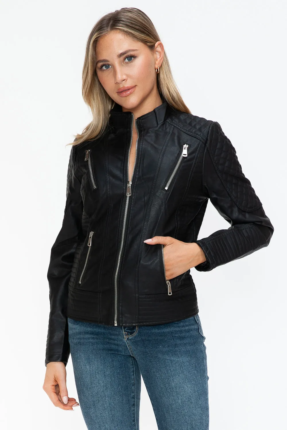 Hazel Blues® |  Snobbish Faux Leather Zip Up Mock Neck Jacket