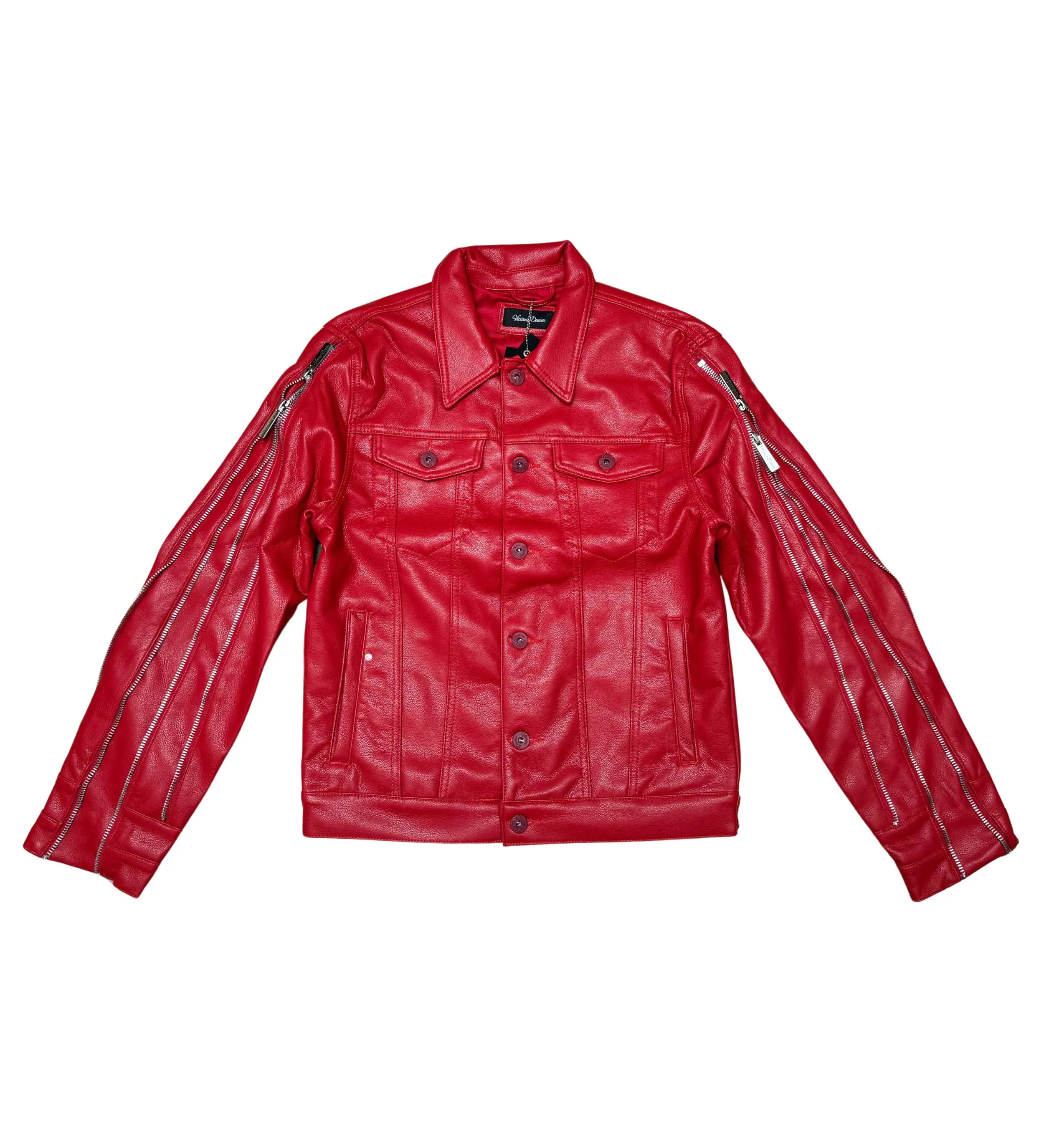 Heavyweight vegan leather jacket w/ multi zippers