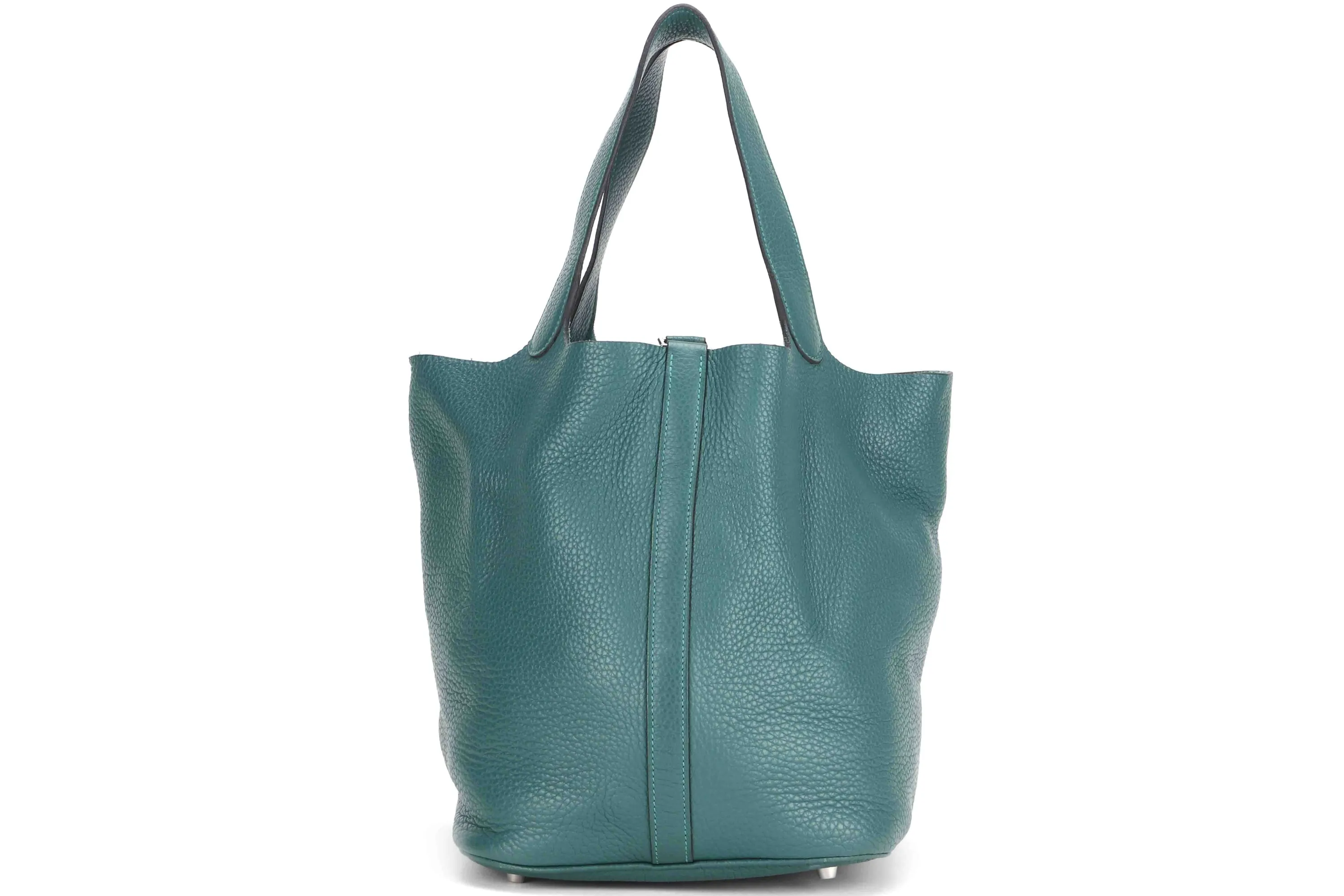 HEMES PICOTON 26 (STAMP Q) MALACHITE COLOR CLEMENCE SILVER HARDWARE, WITH KEYS, LOCK & DUST COVER