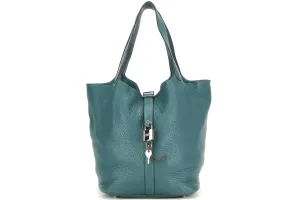 HEMES PICOTON 26 (STAMP Q) MALACHITE COLOR CLEMENCE SILVER HARDWARE, WITH KEYS, LOCK & DUST COVER