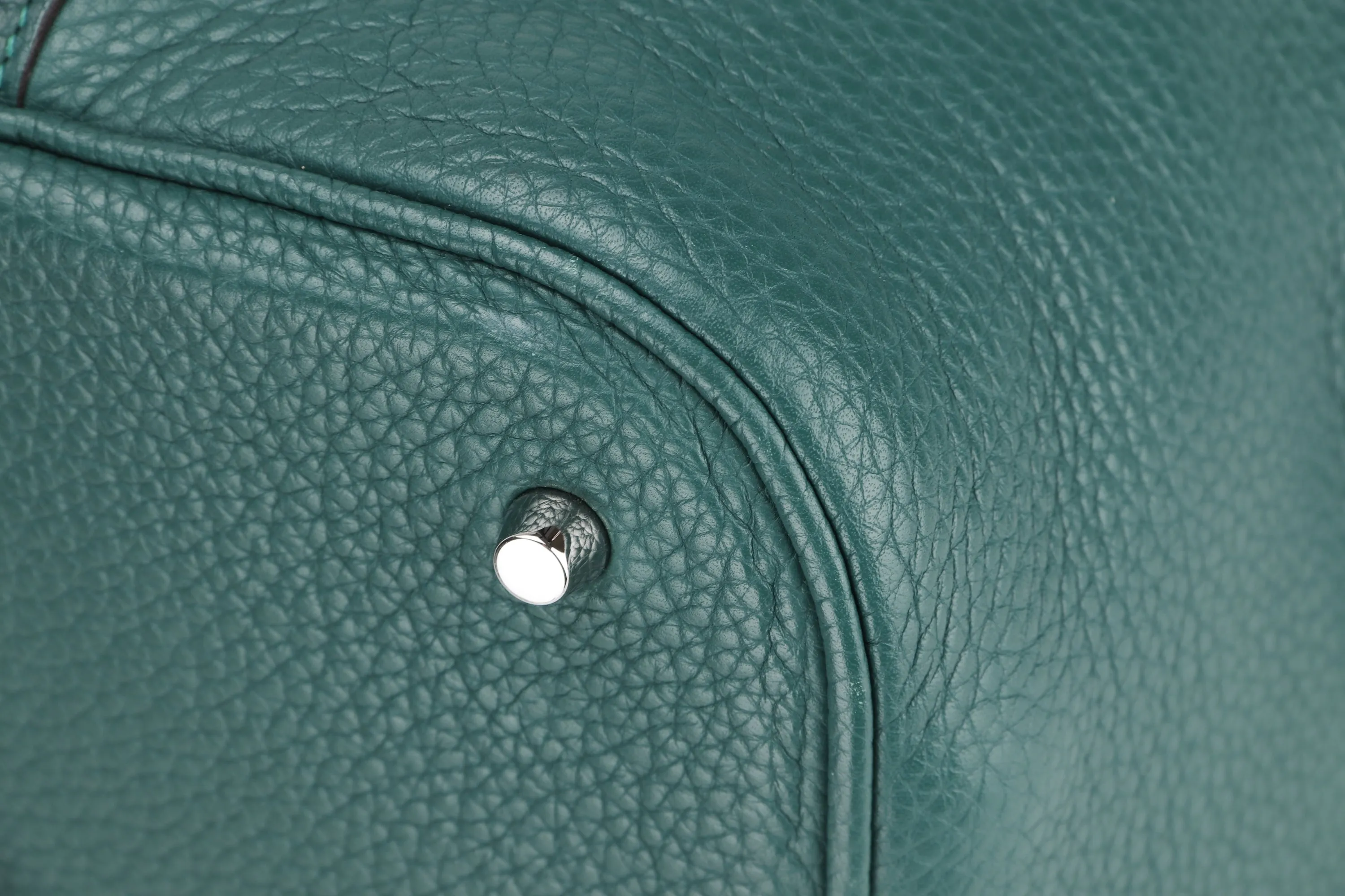 HEMES PICOTON 26 (STAMP Q) MALACHITE COLOR CLEMENCE SILVER HARDWARE, WITH KEYS, LOCK & DUST COVER