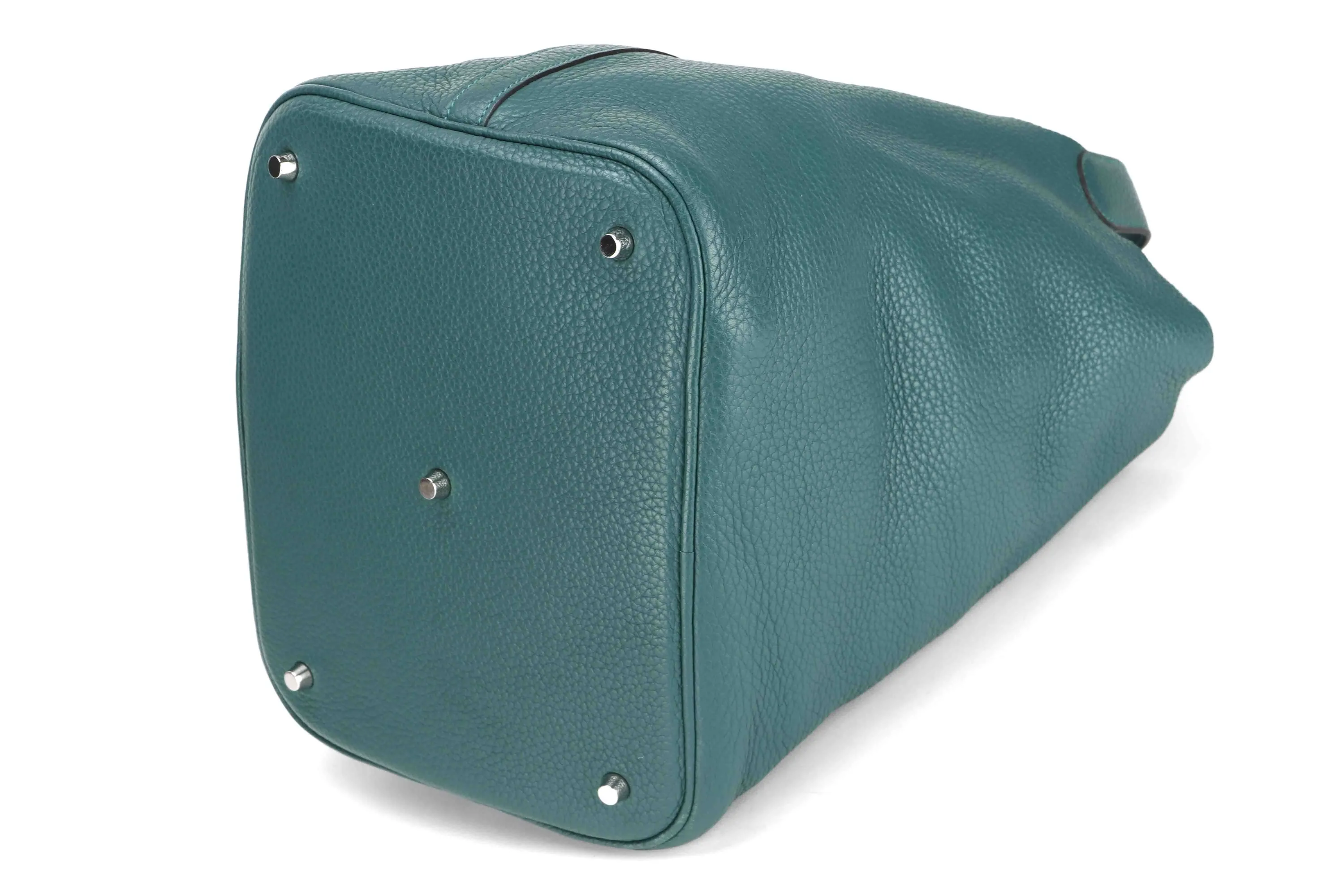 HEMES PICOTON 26 (STAMP Q) MALACHITE COLOR CLEMENCE SILVER HARDWARE, WITH KEYS, LOCK & DUST COVER