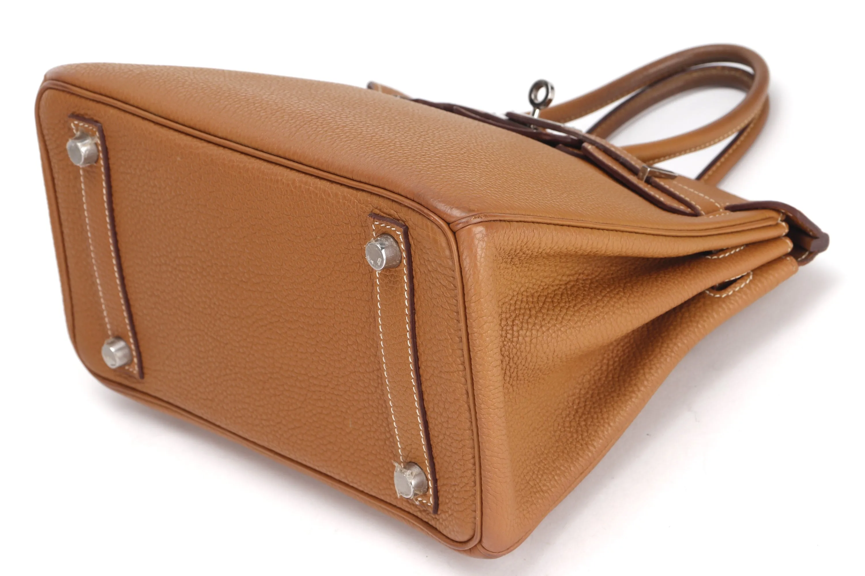 HERMES BIRKIN 25 (STAMP L SQUARE) TOFFEE COLOR TOGO LEATHER SILVER HARDWARE, WITH LOCK, KEYS & BOX, NO DUST COVER