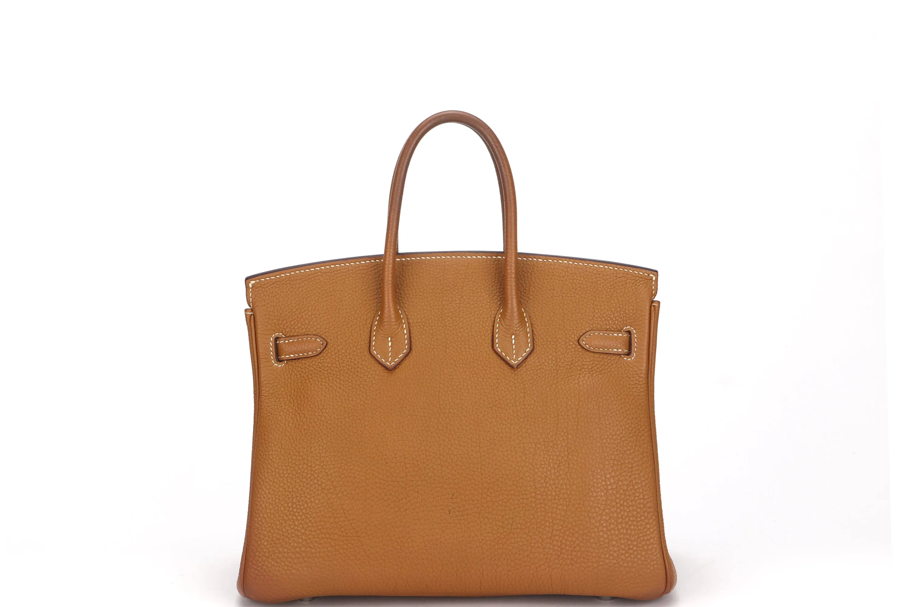HERMES BIRKIN 25 (STAMP L SQUARE) TOFFEE COLOR TOGO LEATHER SILVER HARDWARE, WITH LOCK, KEYS & BOX, NO DUST COVER